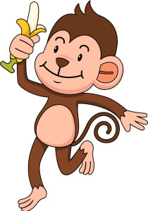 Раскрашенная картинка: по точкам обезьяна с бананом