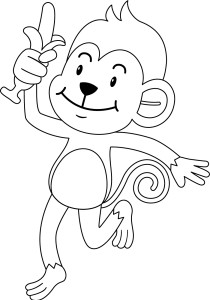Раскраска мультяшная обезьянка бежит с бананом в руке