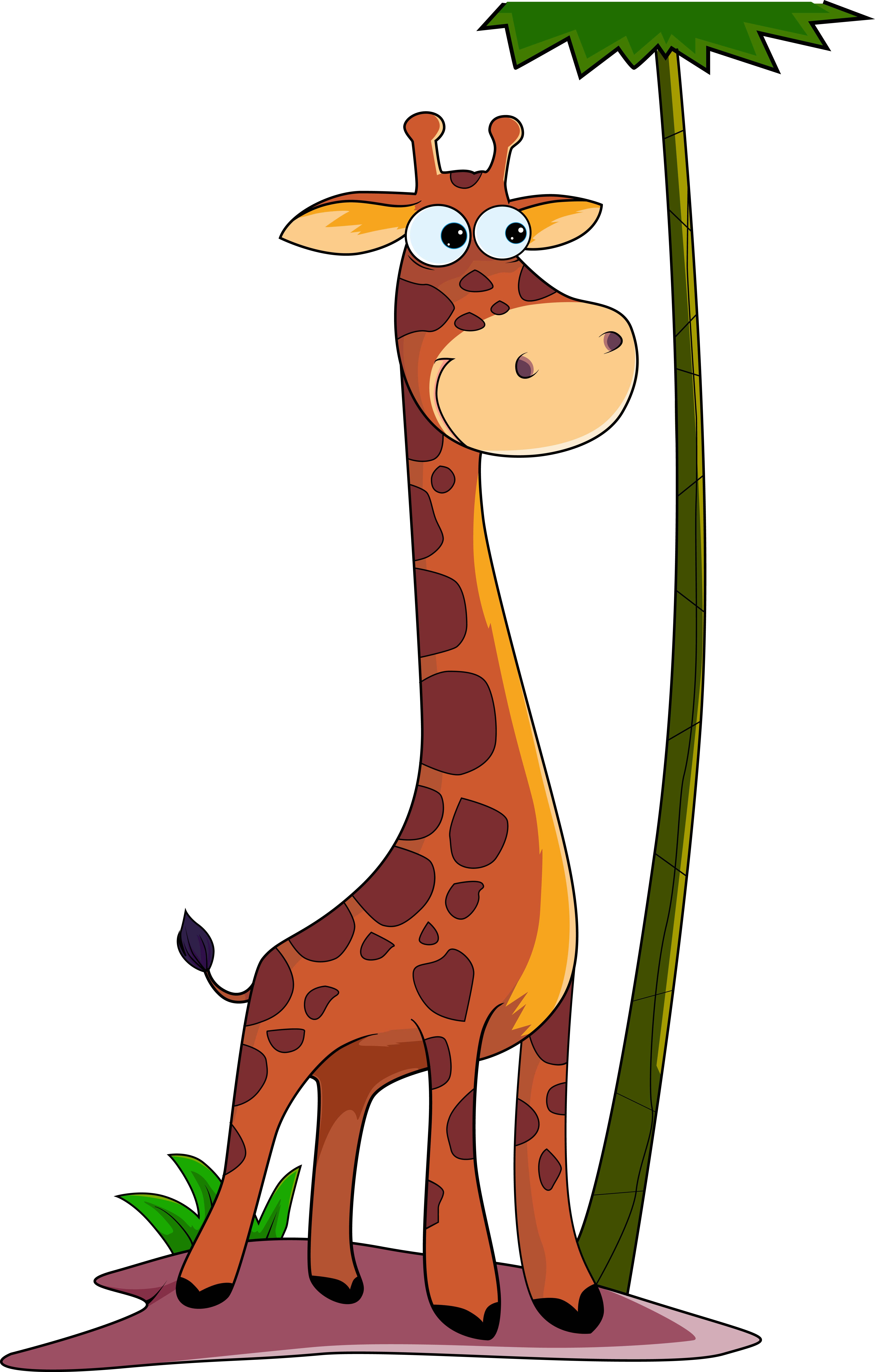 Раскраска жираф под пальмой формата А4 в высоком качестве