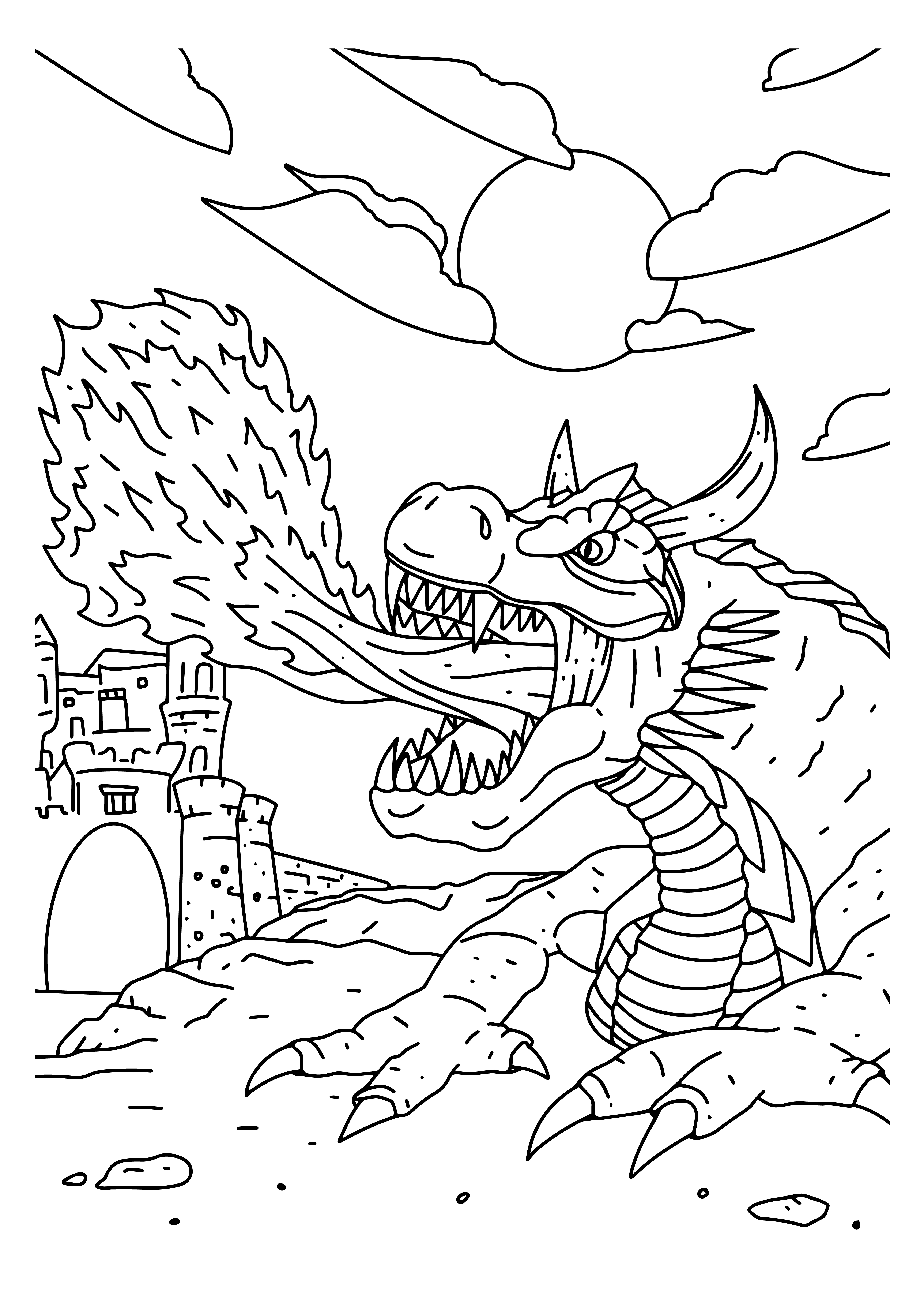 Раскраска китайский дракон и замок формата А4 в высоком качестве