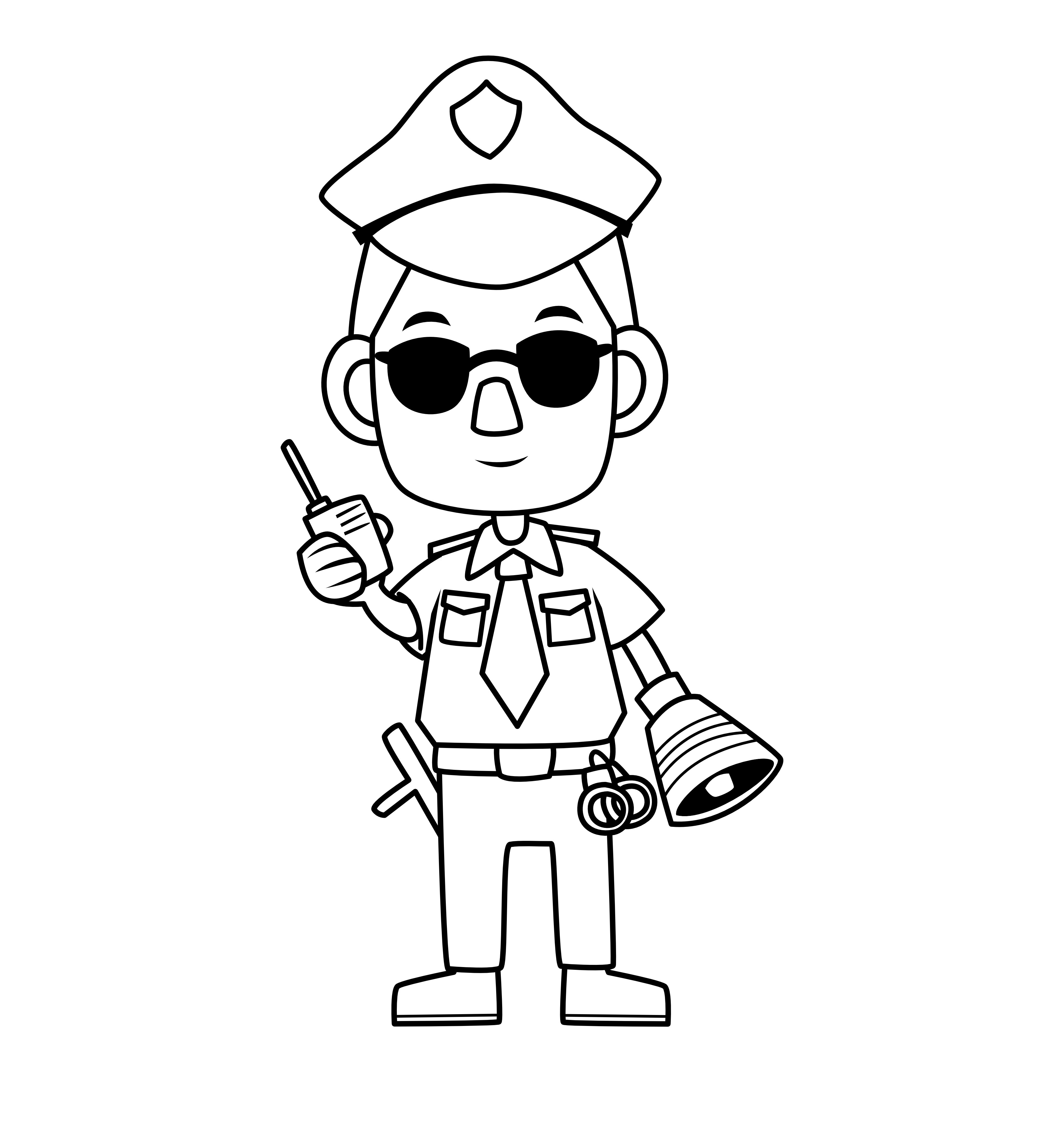 Раскраска полицейский в очках формата А4 в высоком качестве