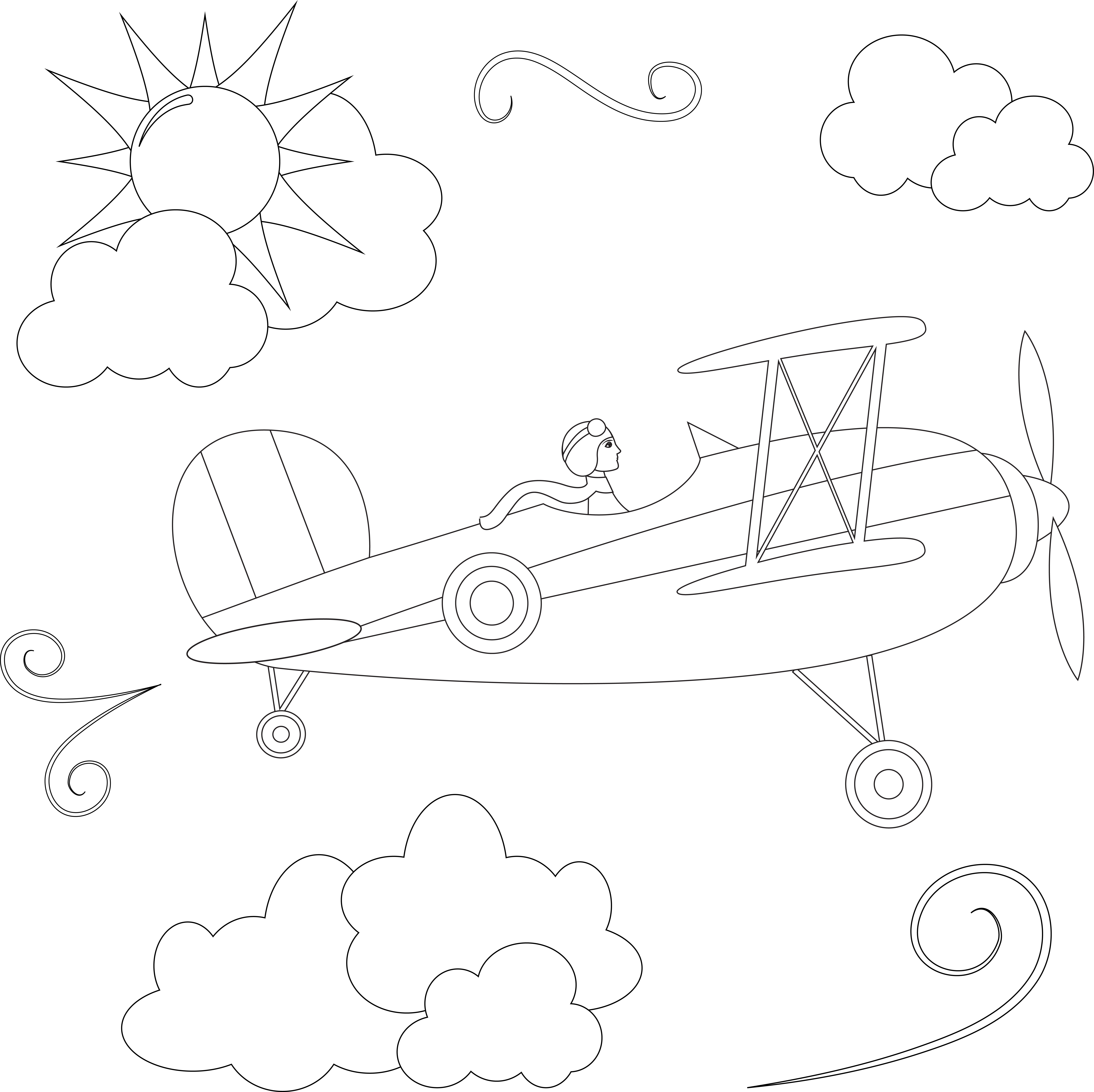 Раскраска самолет «За облаками» формата А4 в высоком качестве