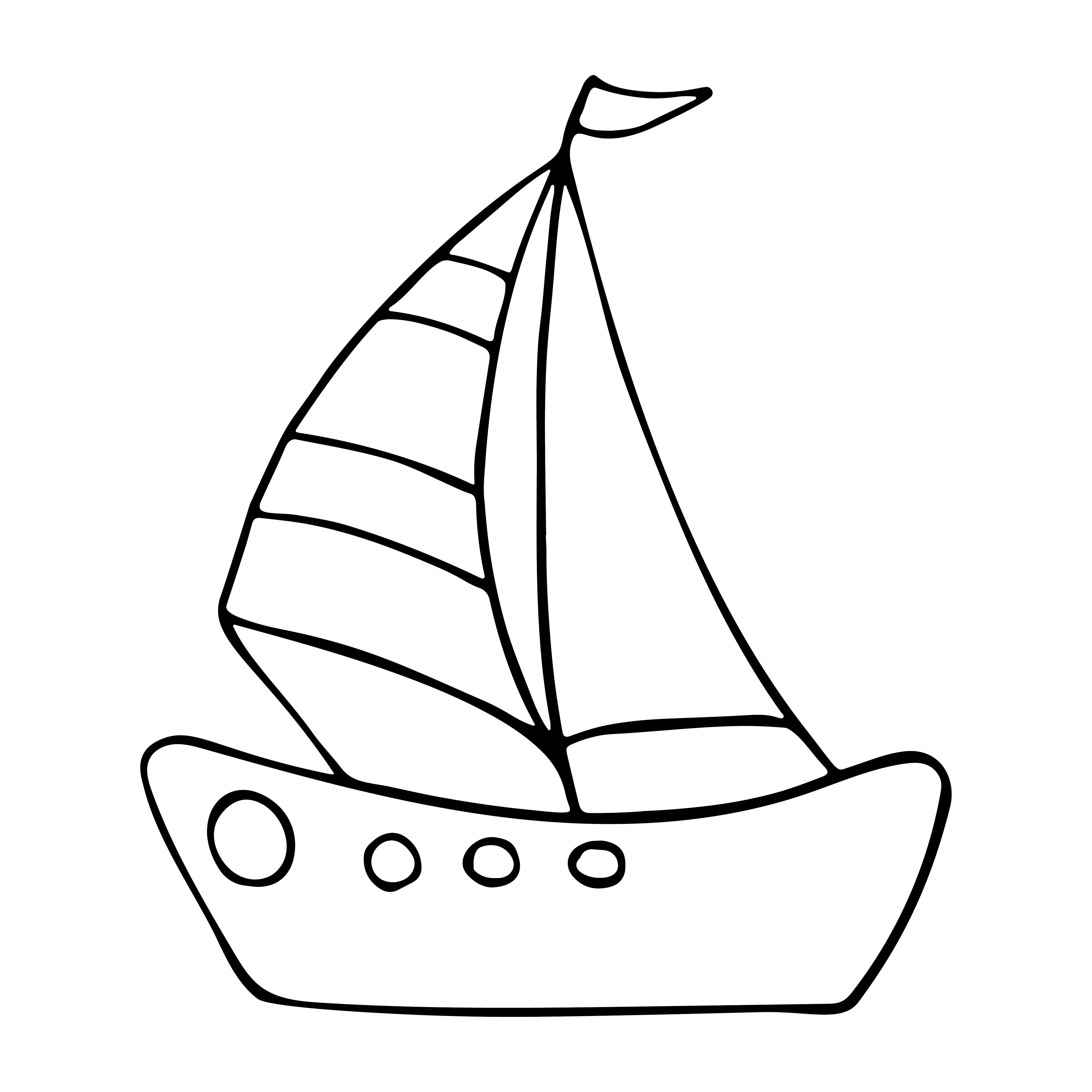 Раскраска мультяшный корабль парусник формата А4 в высоком качестве