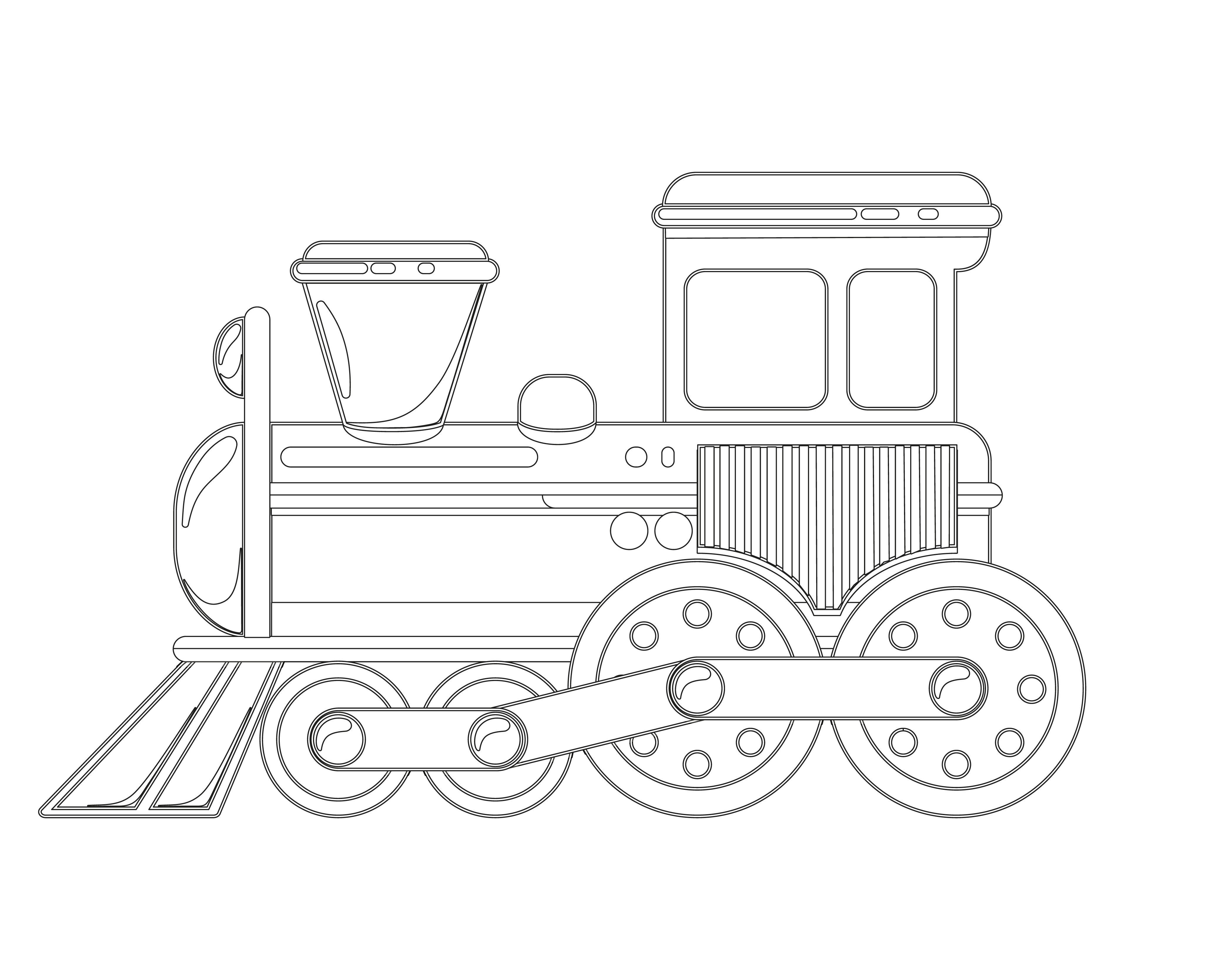 Раскраска поезд в мультяшном стиле формата А4 в высоком качестве
