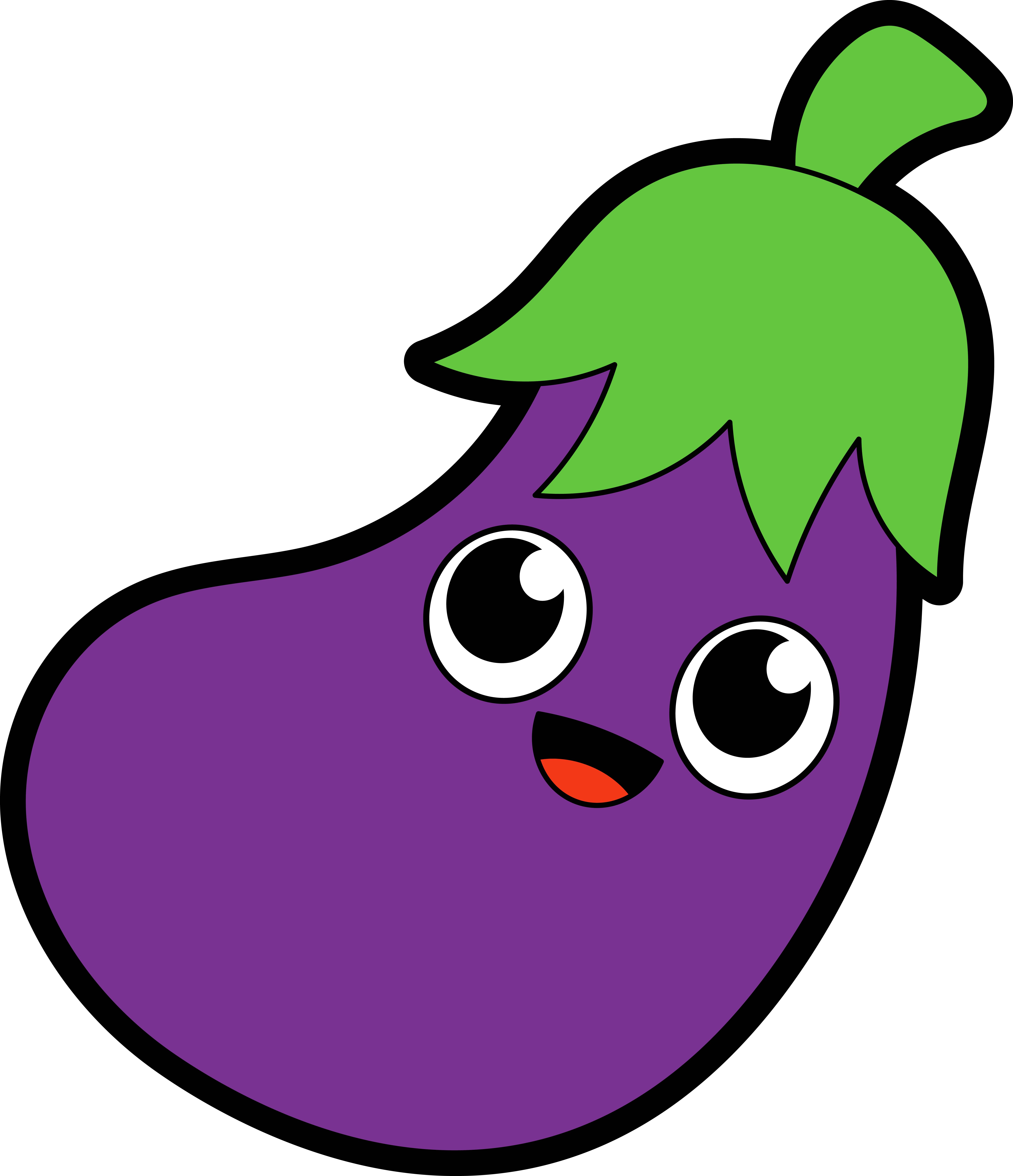 Образец раскрашенной картинки фиолетовый овощ баклажан с глазами