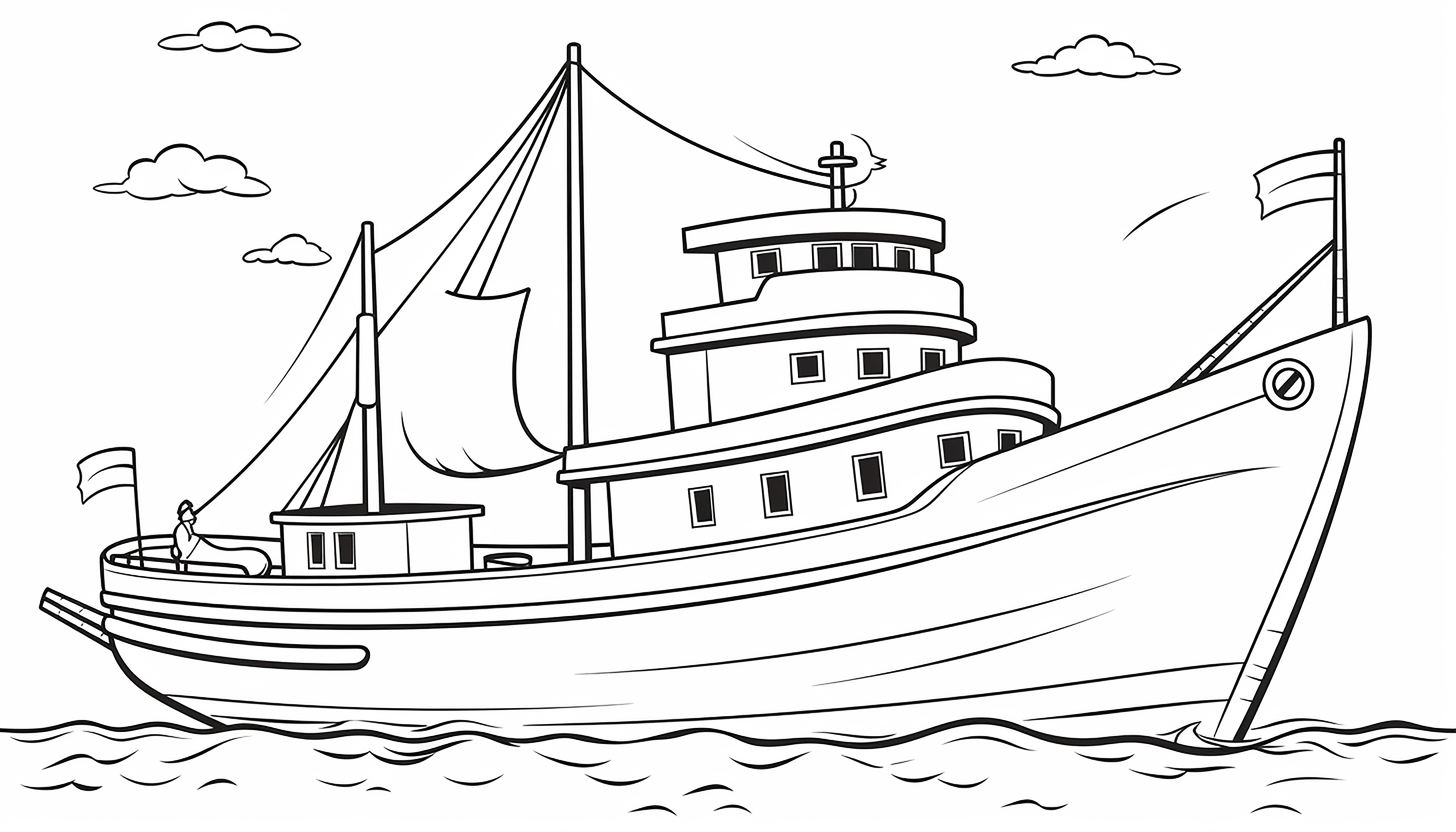 Раскраска корабль в море «Морская симфония» формата А4 в высоком качестве