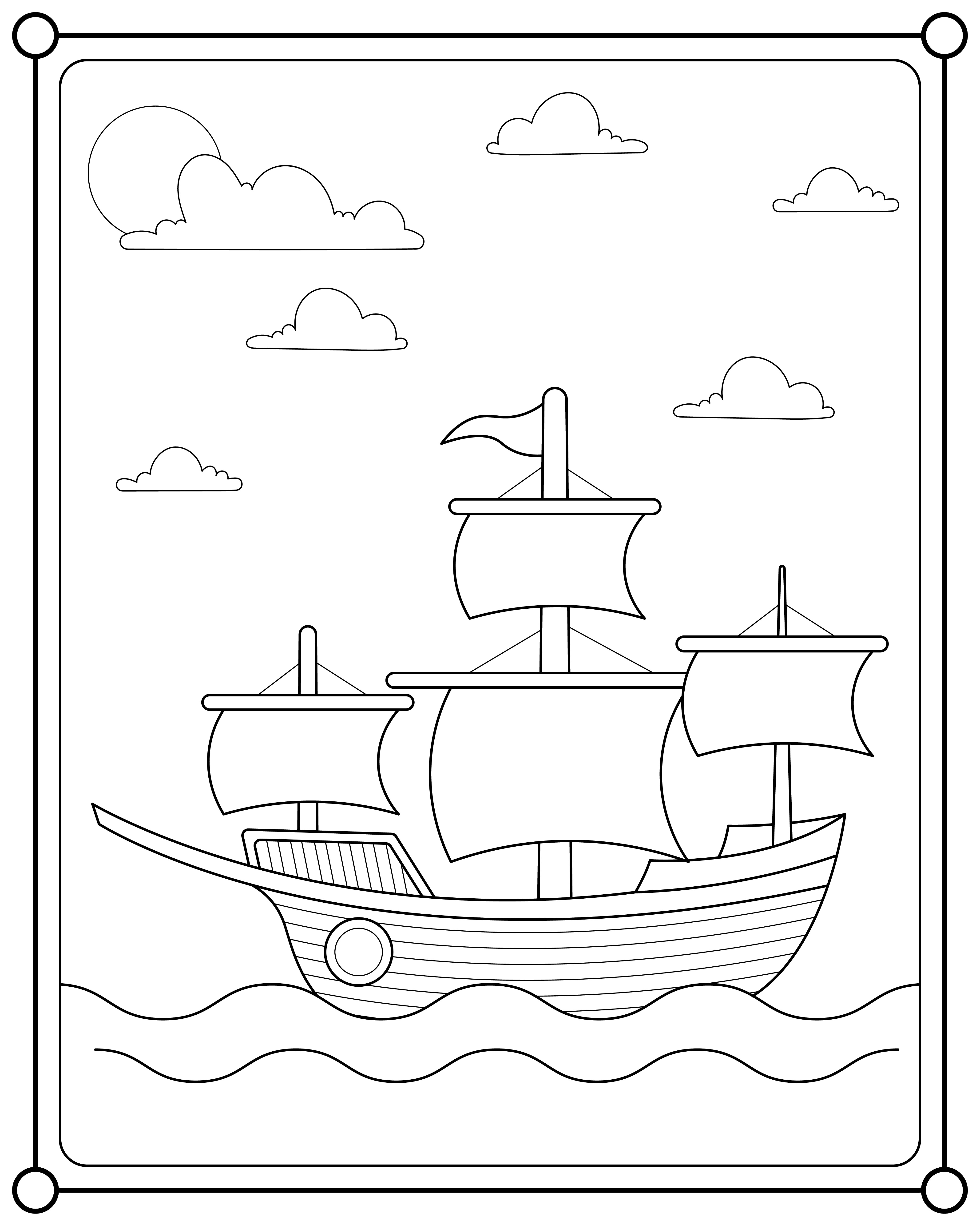 Раскраска парусник в море «Морской бриз и паруса» формата А4 в высоком качестве