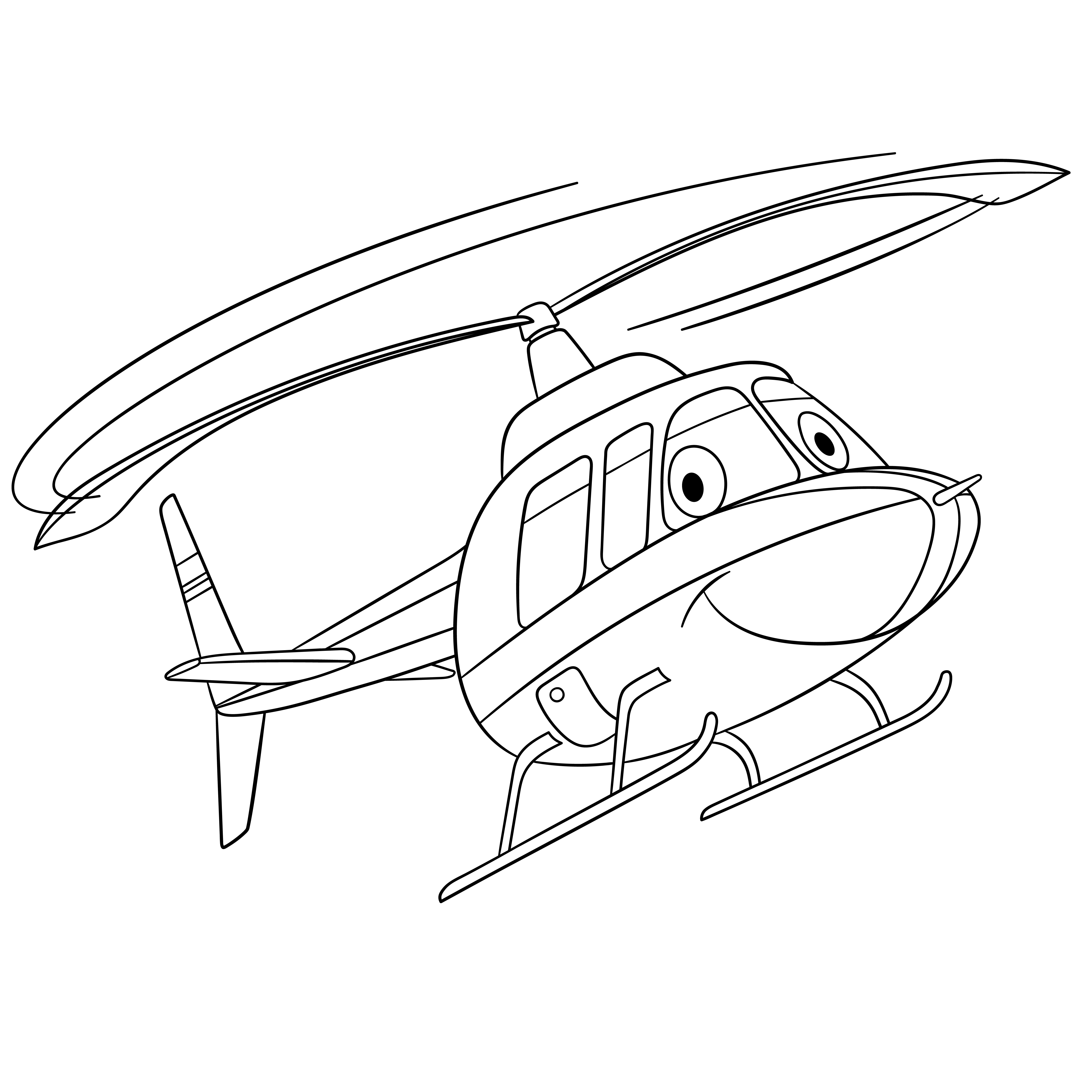 Раскраска вертолет с глазами на взлете формата А4 в высоком качестве