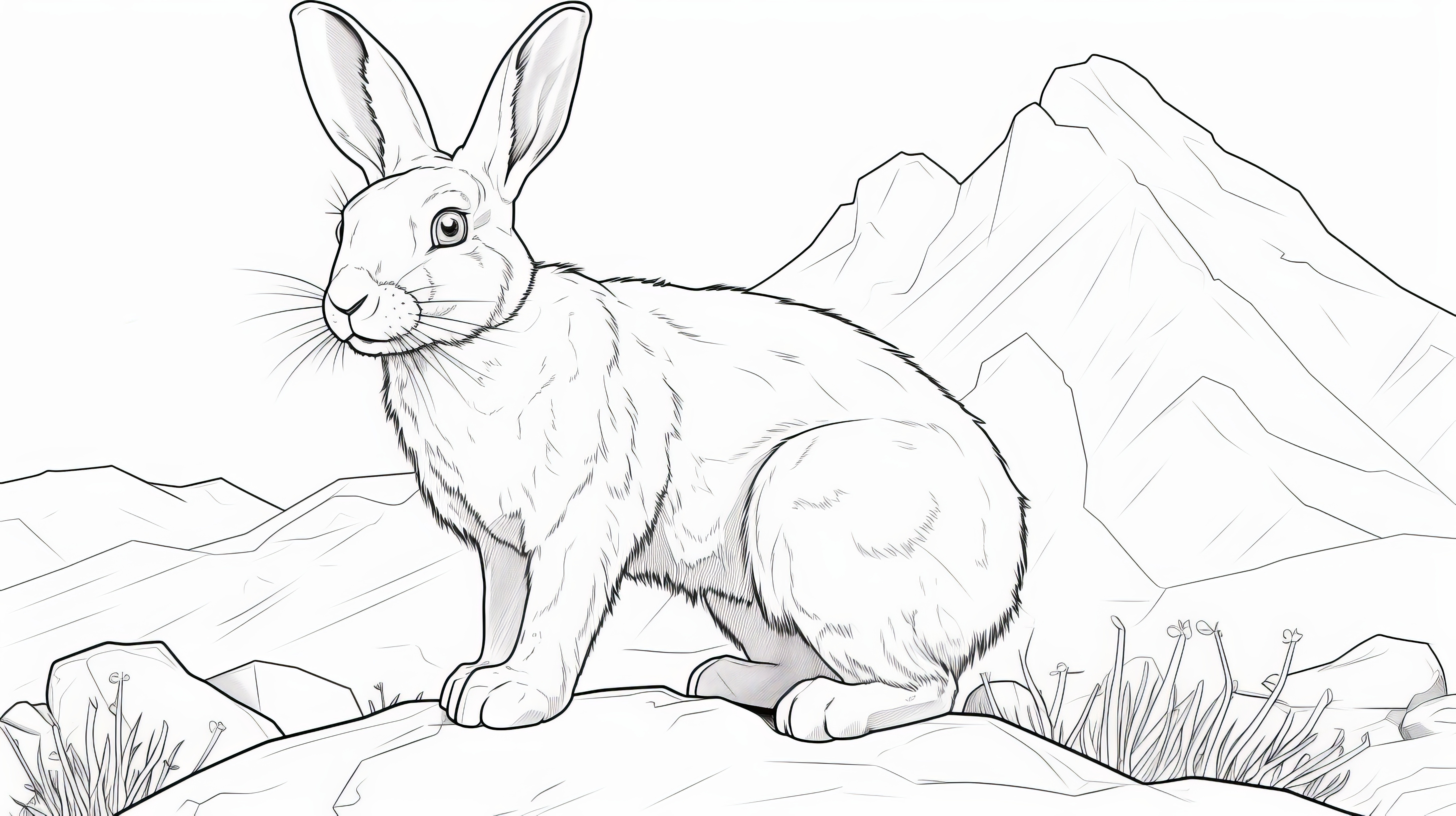 Раскраска кролик на фоне гор формата А4 в высоком качестве
