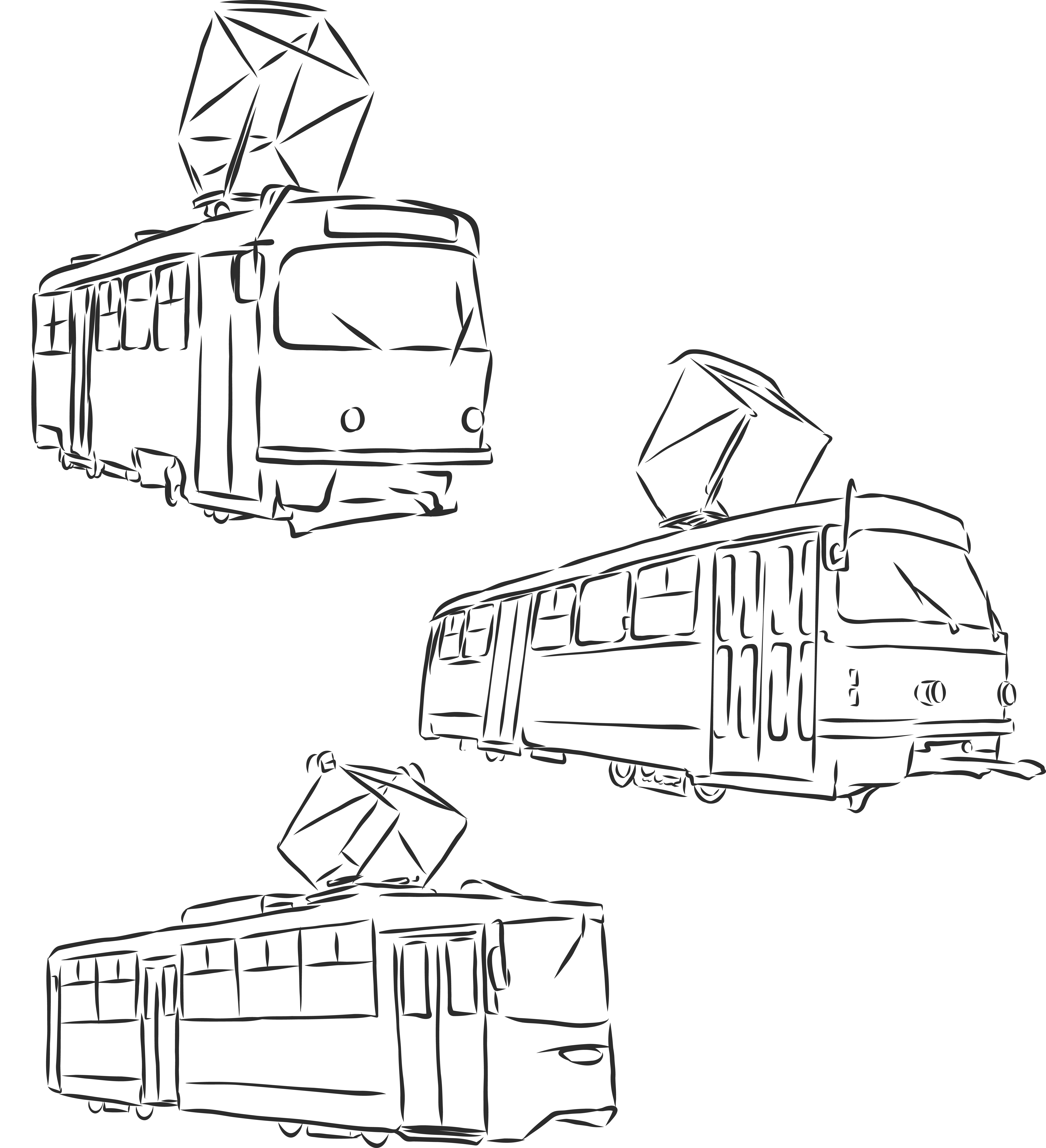 Раскраска нарисованный трамвай формата А4 в высоком качестве