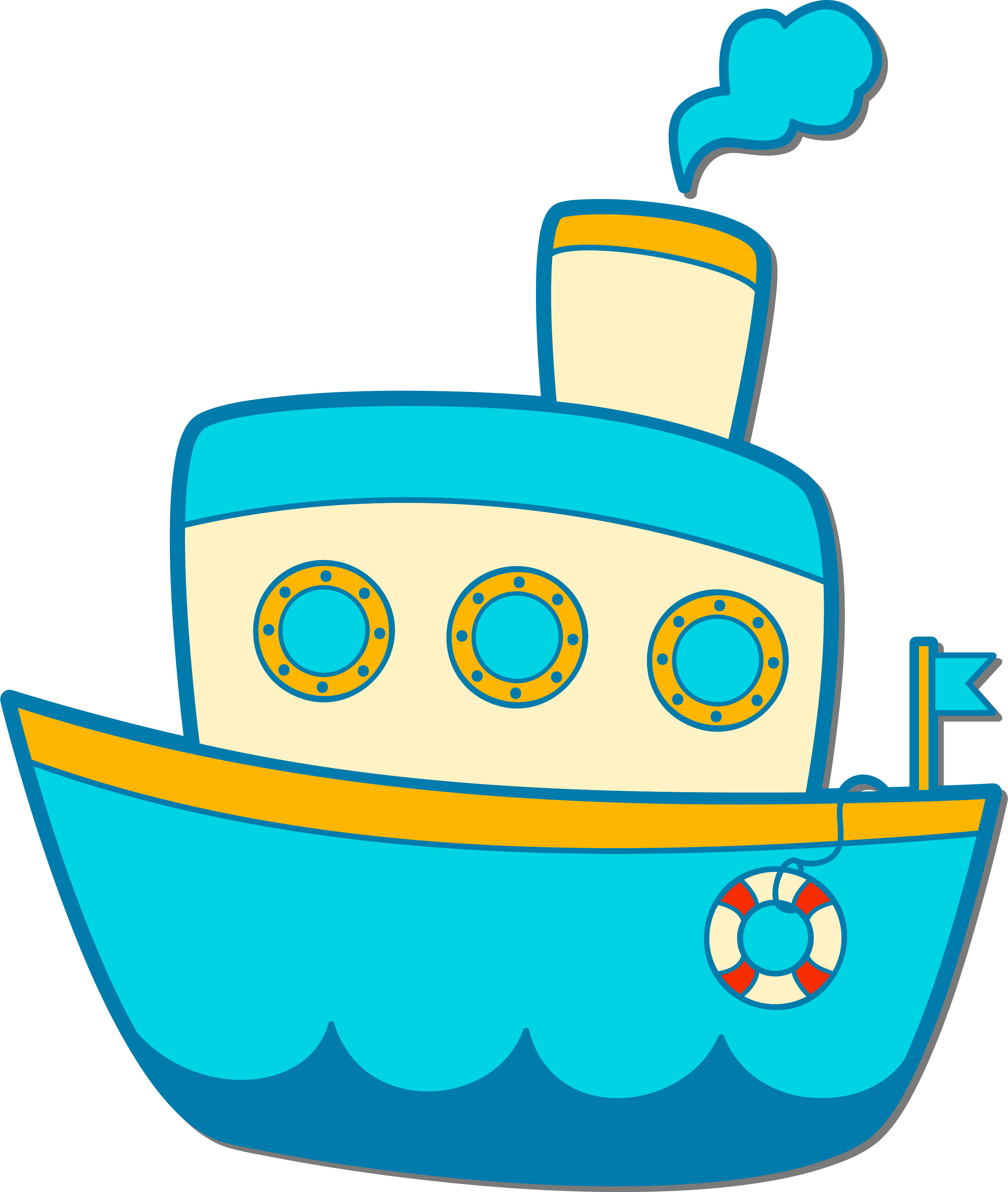 Раскраска игрушечный кораблик с иллюминаторами и паром из трубы формата А4 в высоком качестве