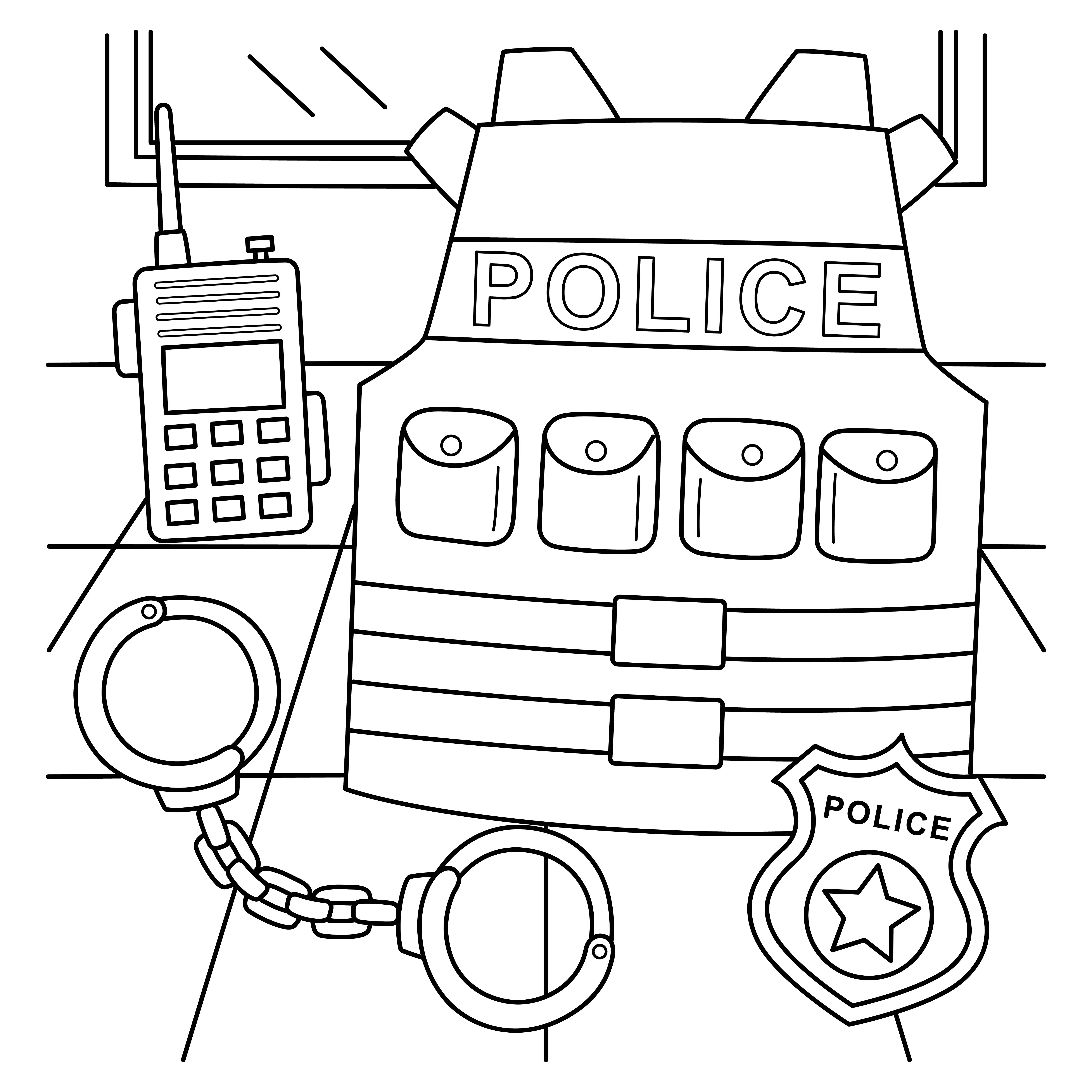 Раскраска полицейский бронежилет и оснащение формата А4 в высоком качестве