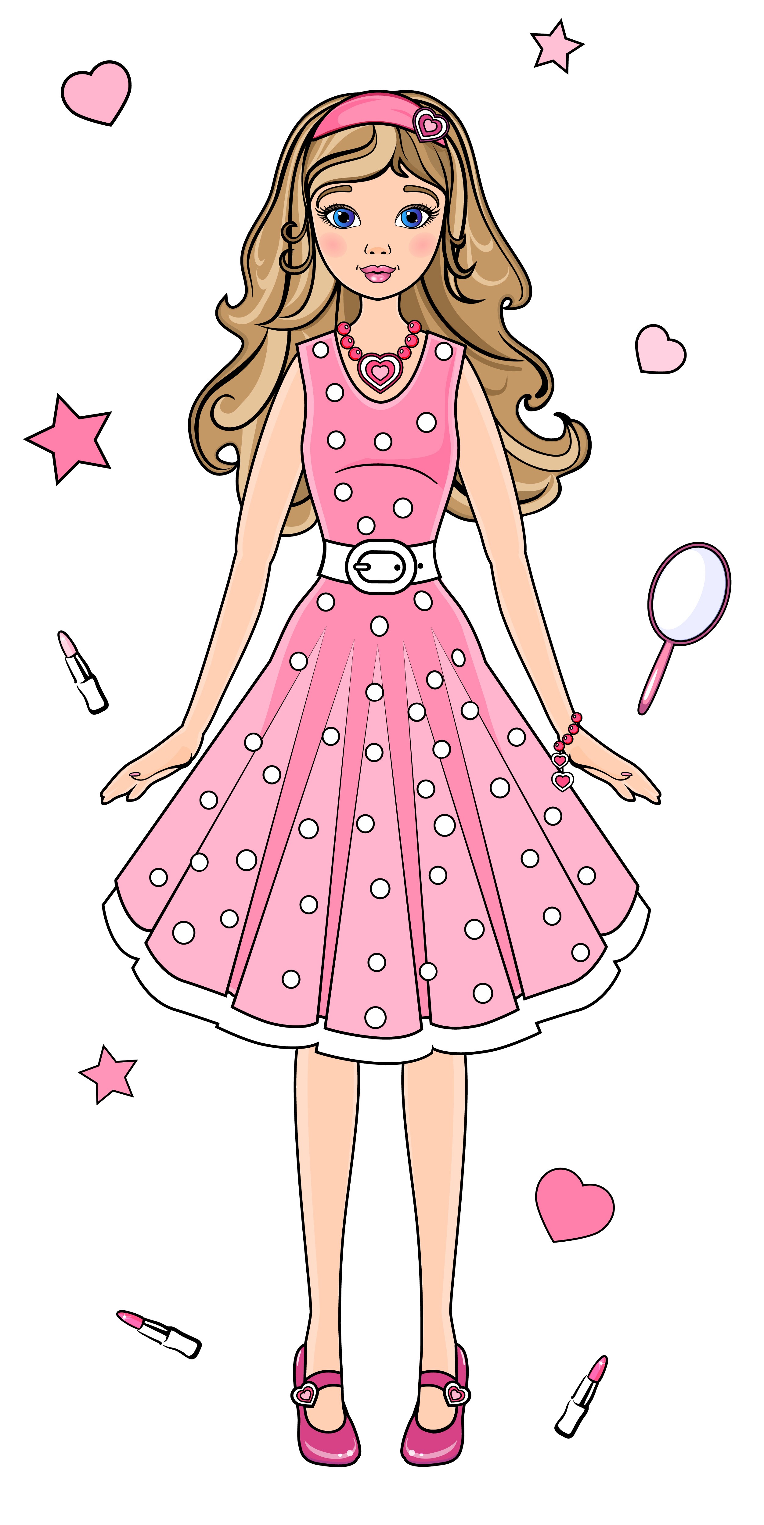 Раскраска очаровательная девушка в платье формата А4 в высоком качестве