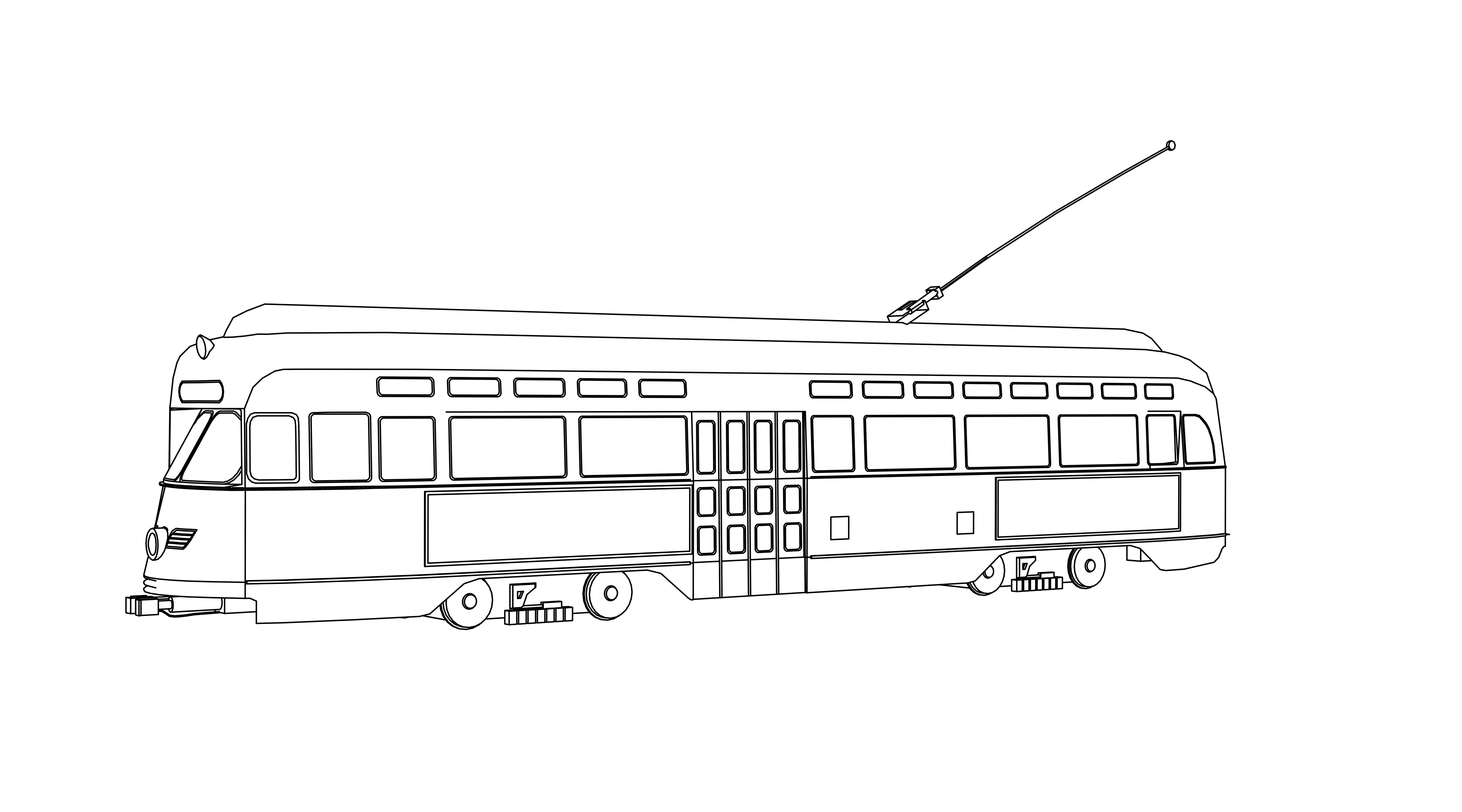 Раскраска старый трамвай формата А4 в высоком качестве