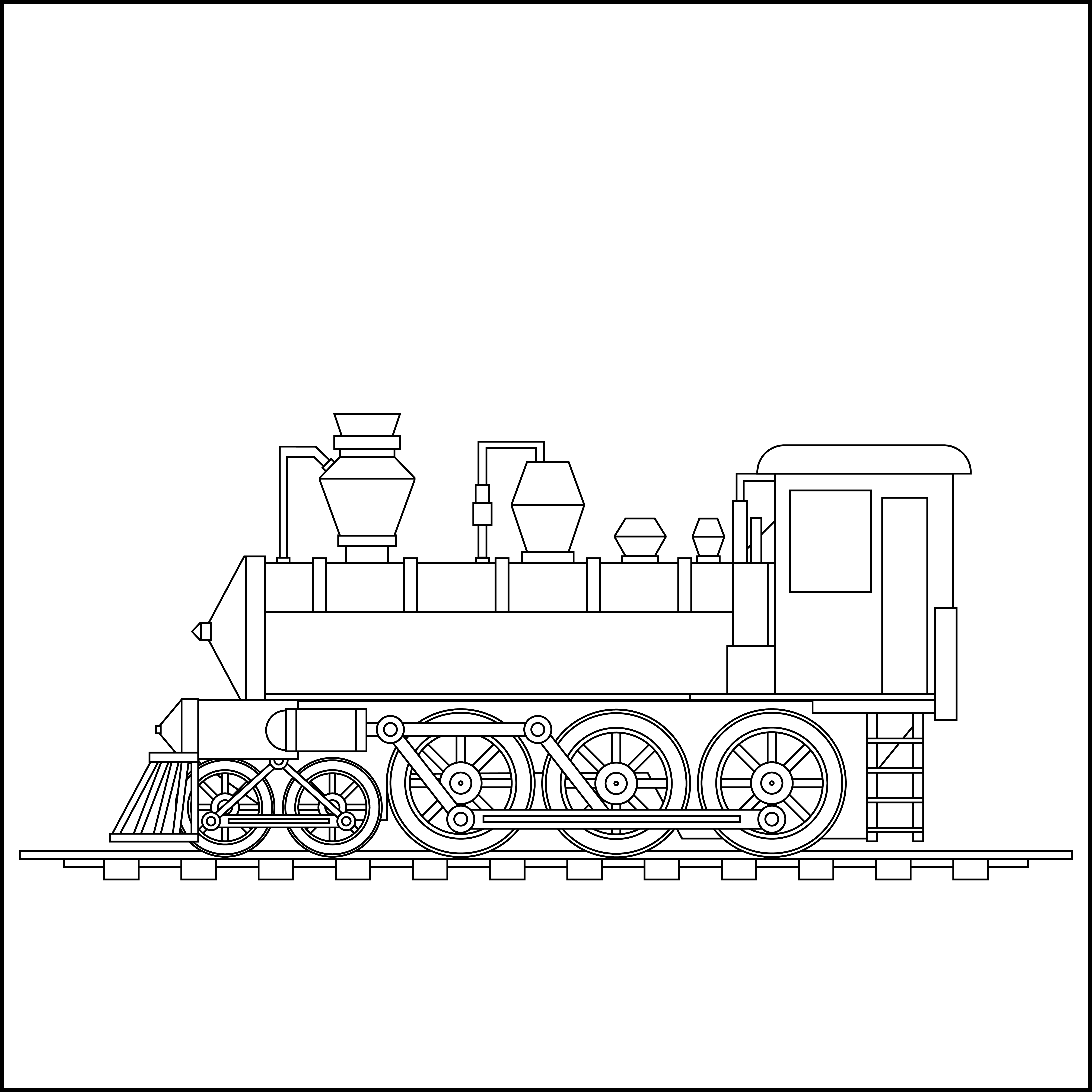 Раскраска старый поезд на путях формата А4 в высоком качестве