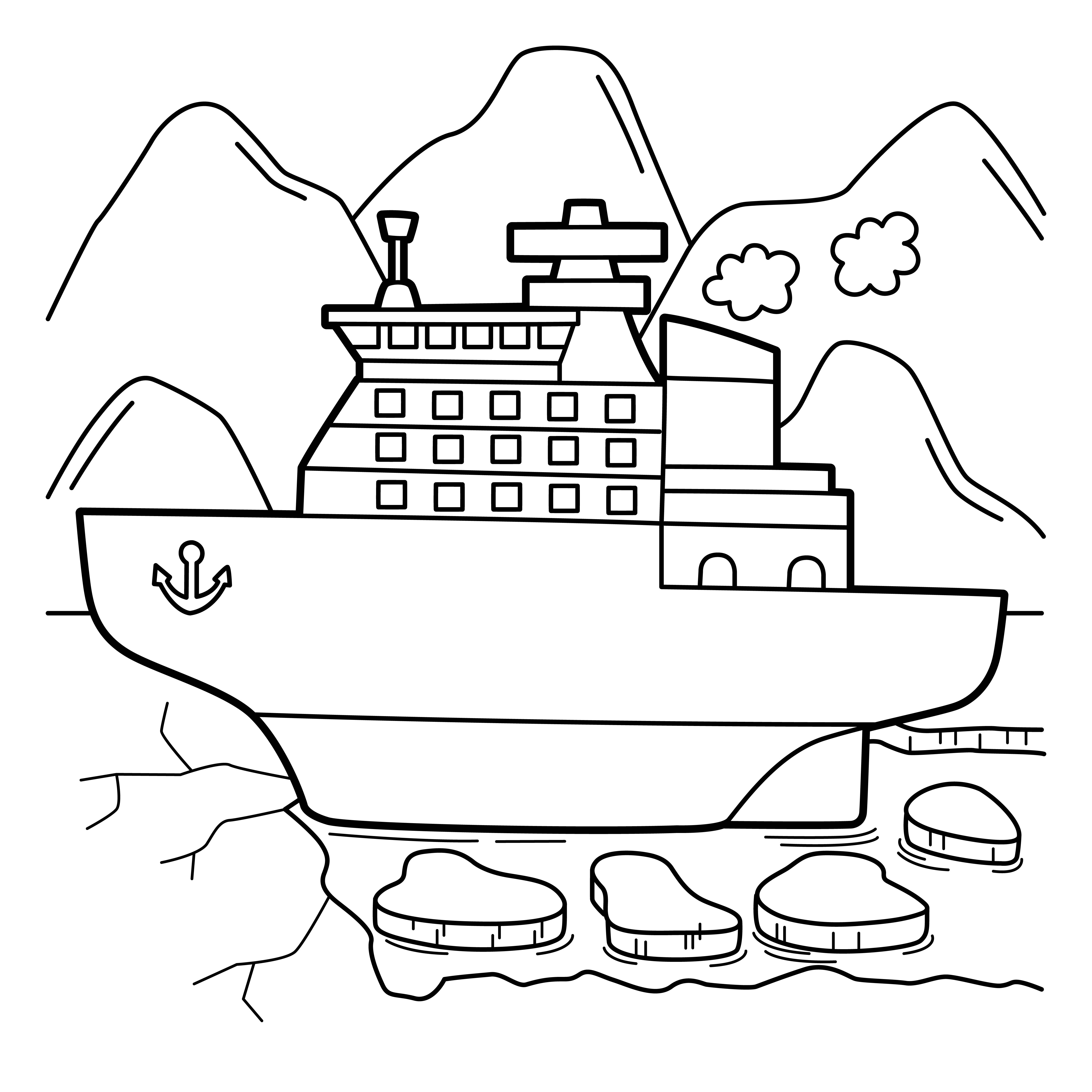 Раскраска корабль ледокол с якорем формата А4 в высоком качестве
