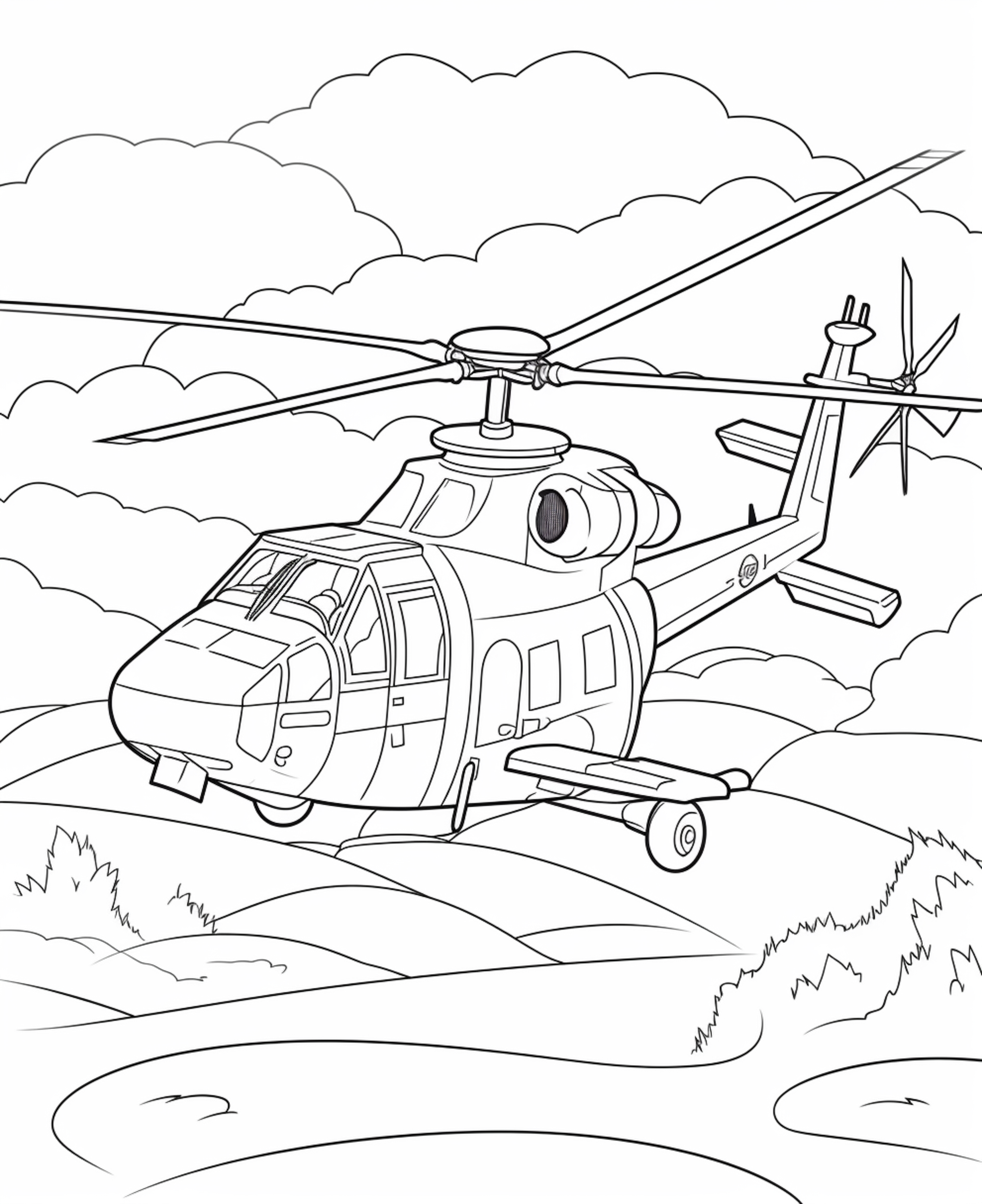 Раскраска вертолет «Экстремальные высоты» формата А4 в высоком качестве