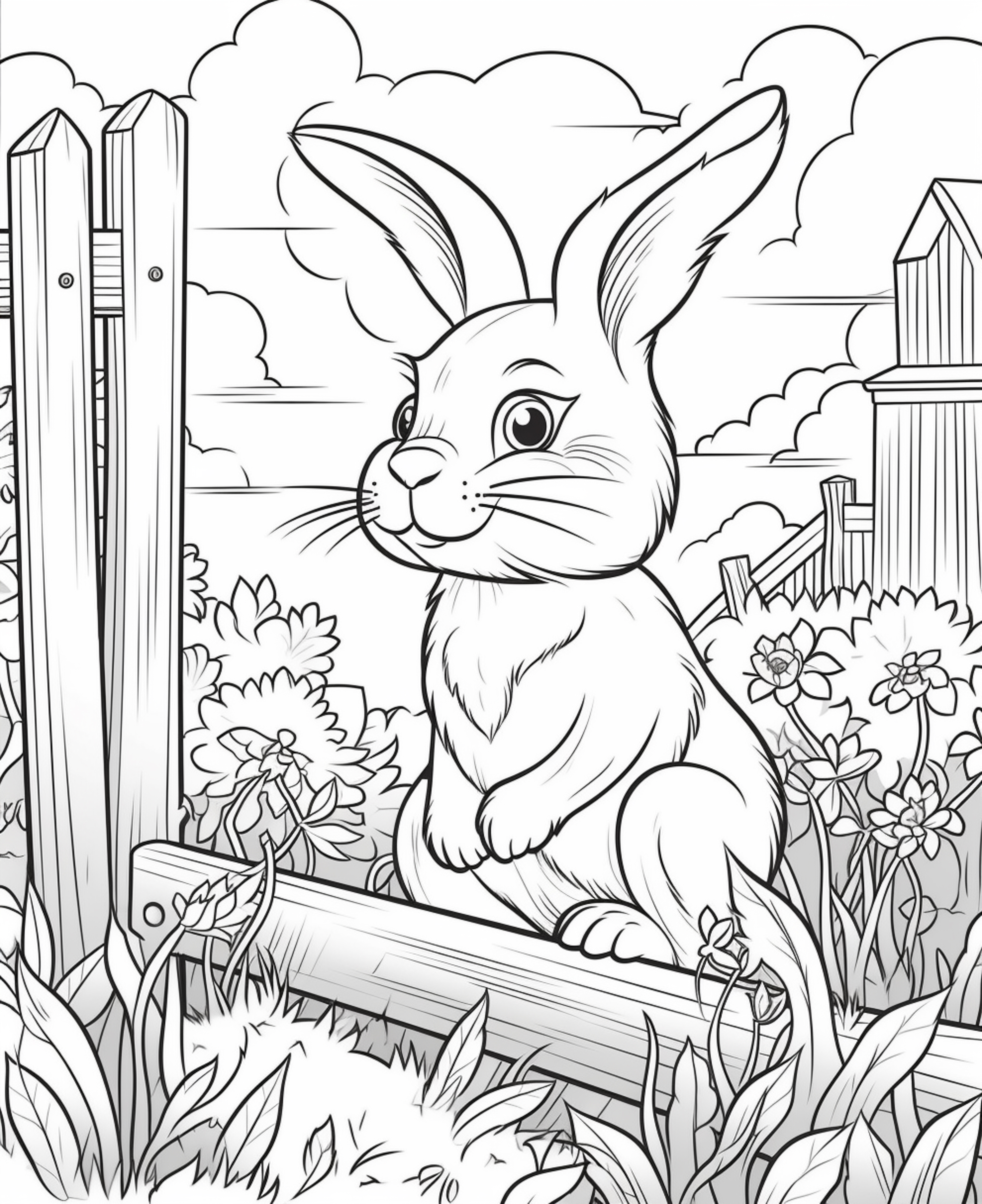 Раскраска заяц в огороде формата А4 в высоком качестве