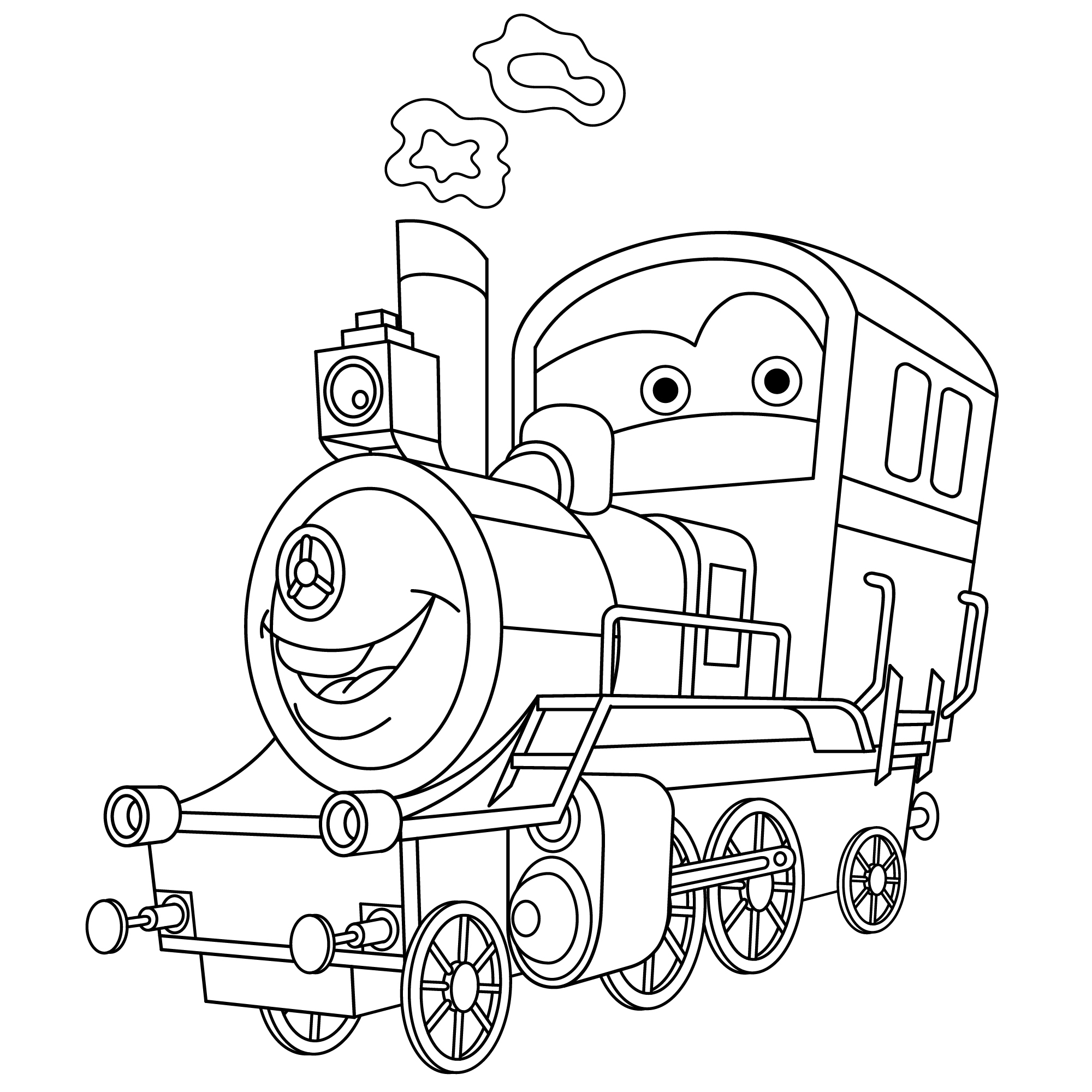 Раскраска старый улыбающийся поезд формата А4 в высоком качестве