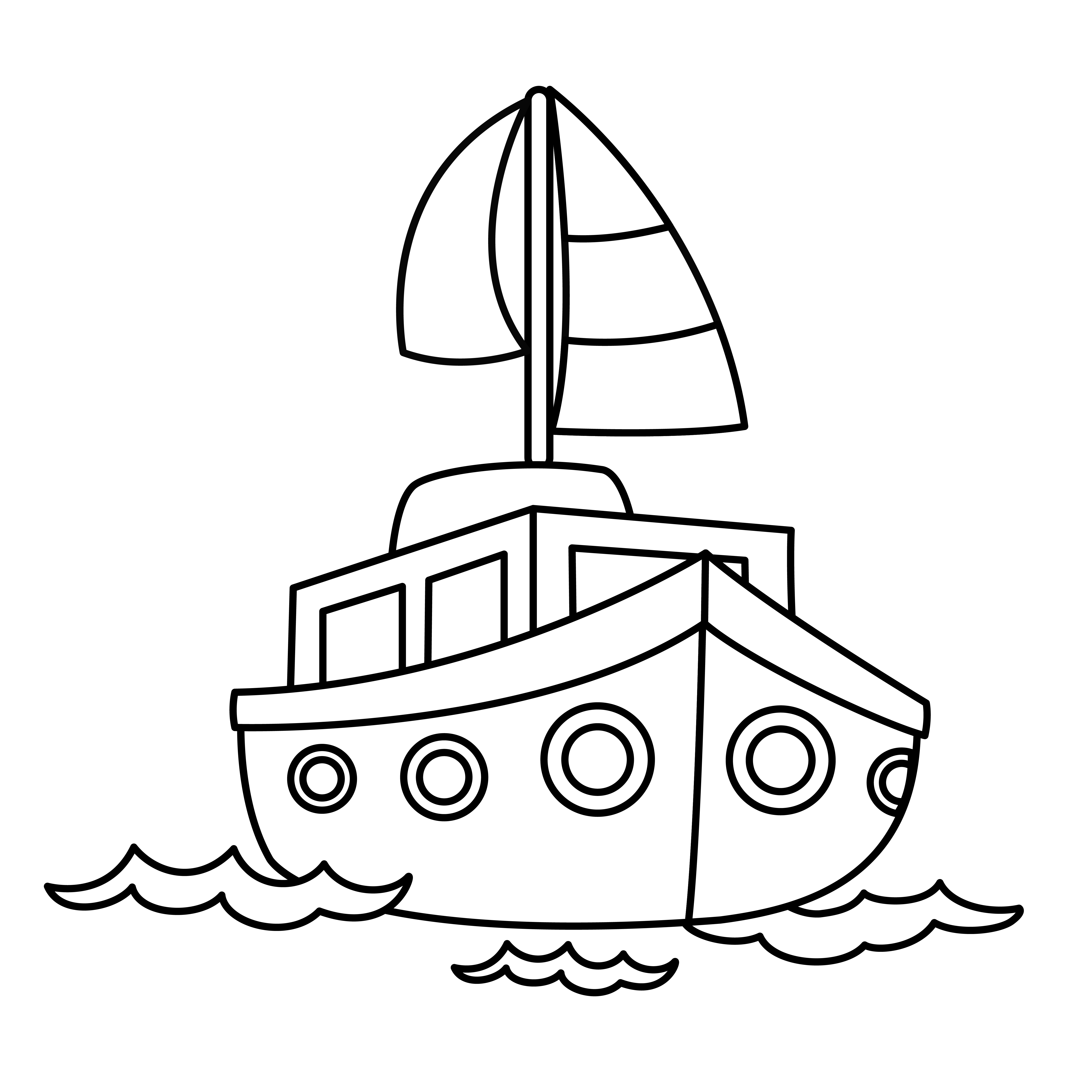 Раскраска иллюстрация маленького корабля формата А4 в высоком качестве