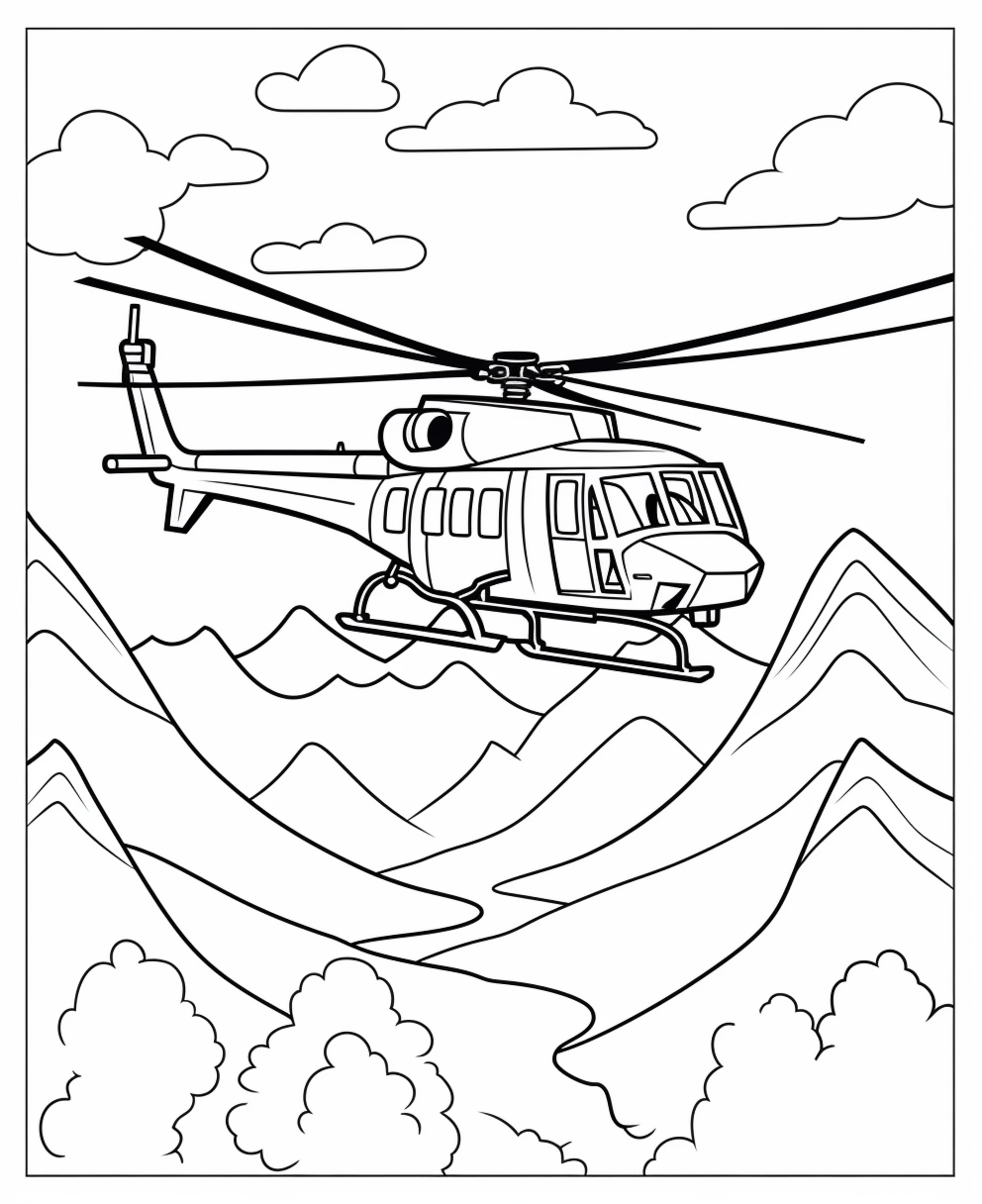 Раскраска вертолет «Погружение в высоты» формата А4 в высоком качестве