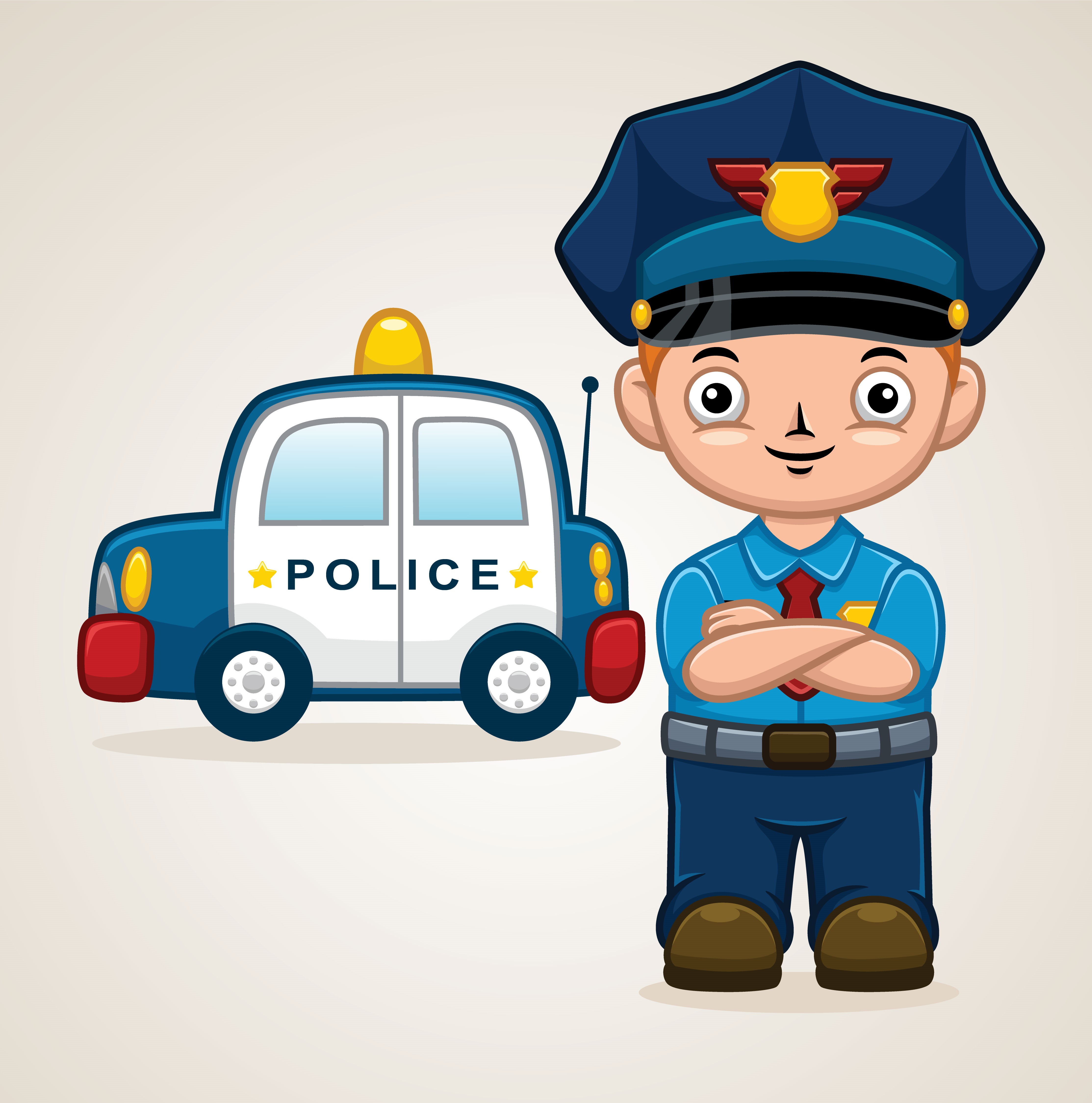 Раскраска полицейский стоит рядом с автомобилем формата А4 в высоком качестве