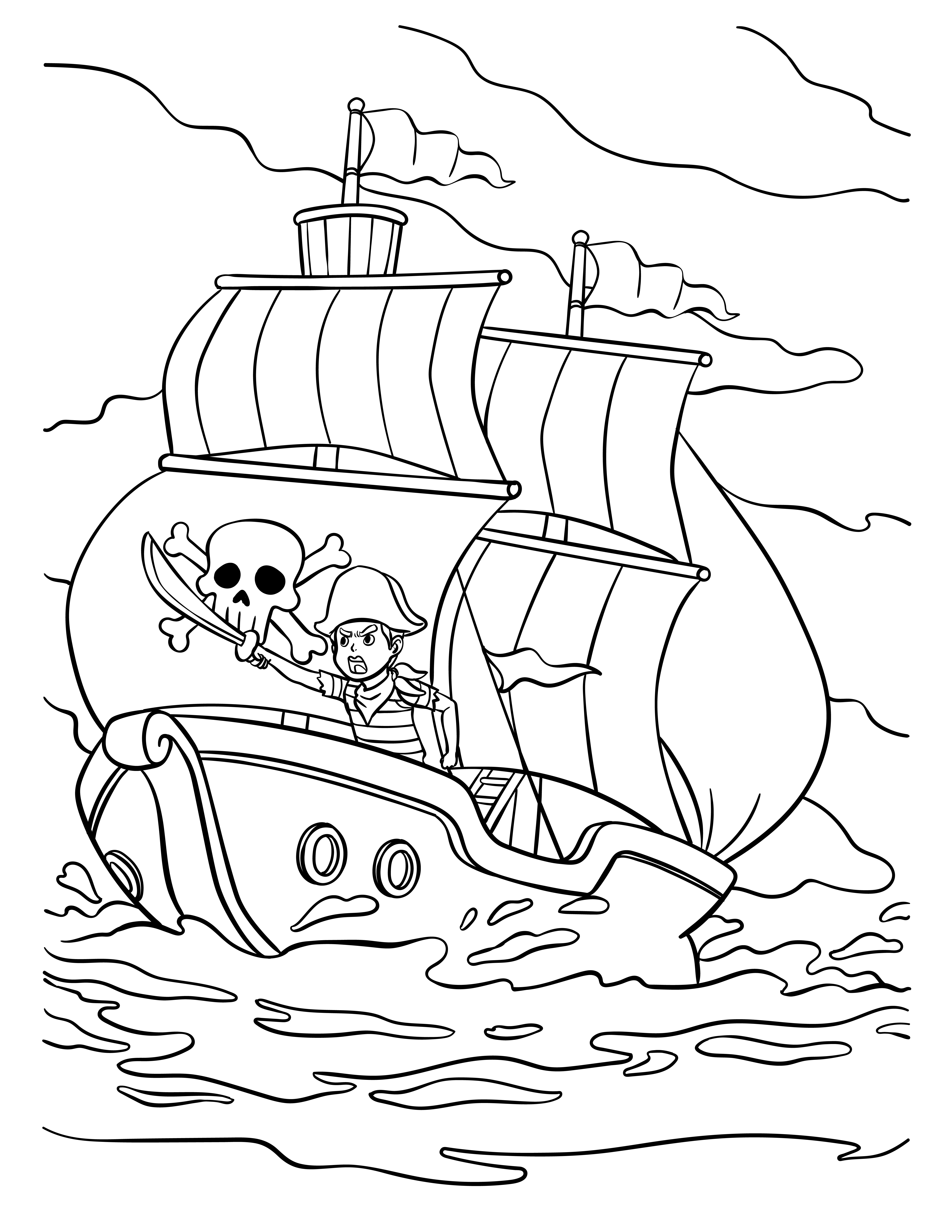 Раскраска корабль пиратов формата А4 в высоком качестве