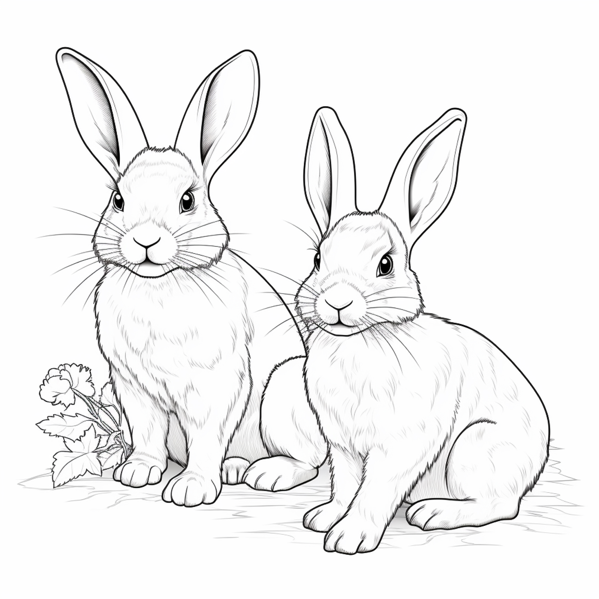 Раскраска пара белых кроликов формата А4 в высоком качестве