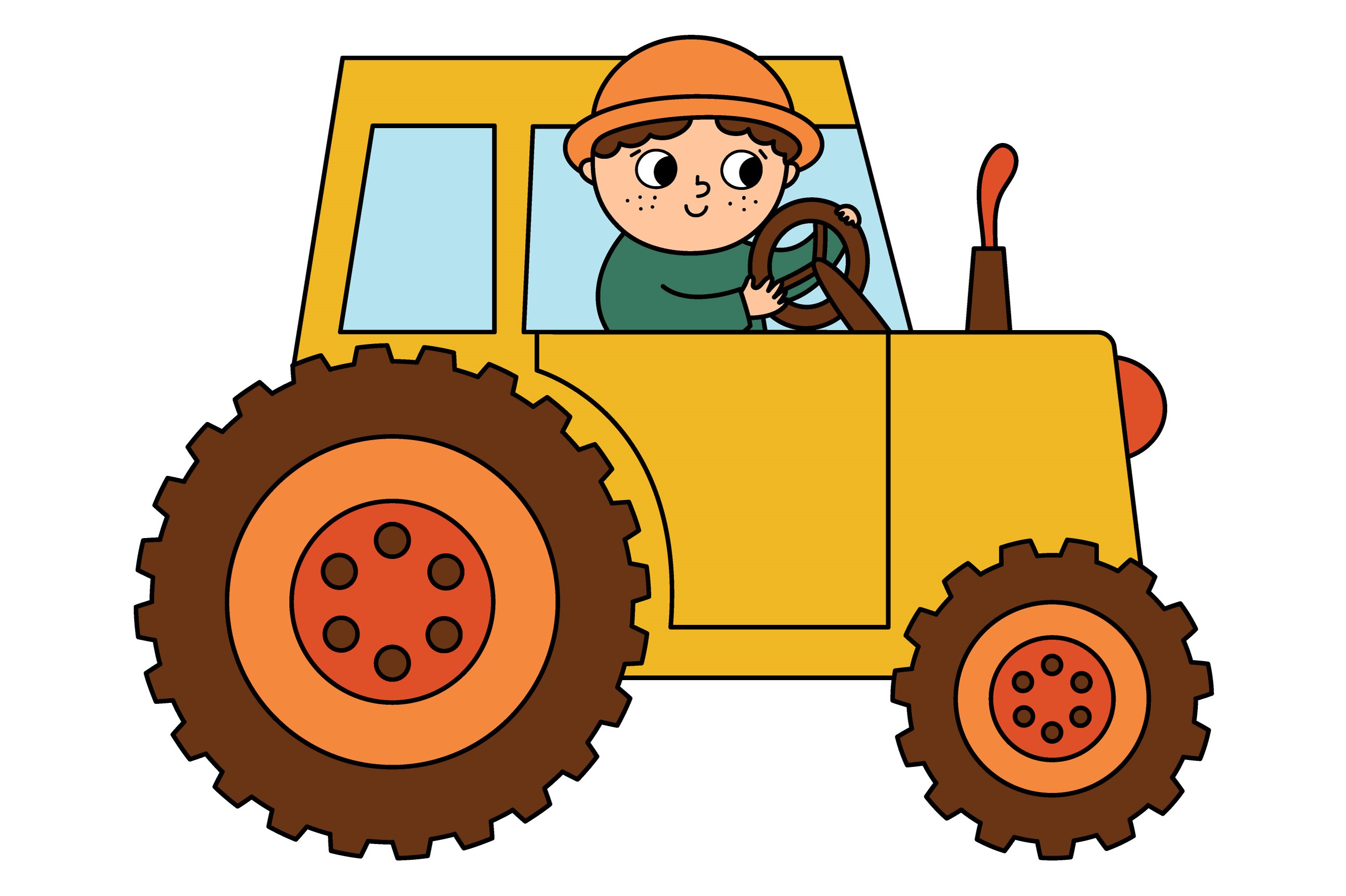 Раскраска ребенок едет на тракторе формата А4 в высоком качестве