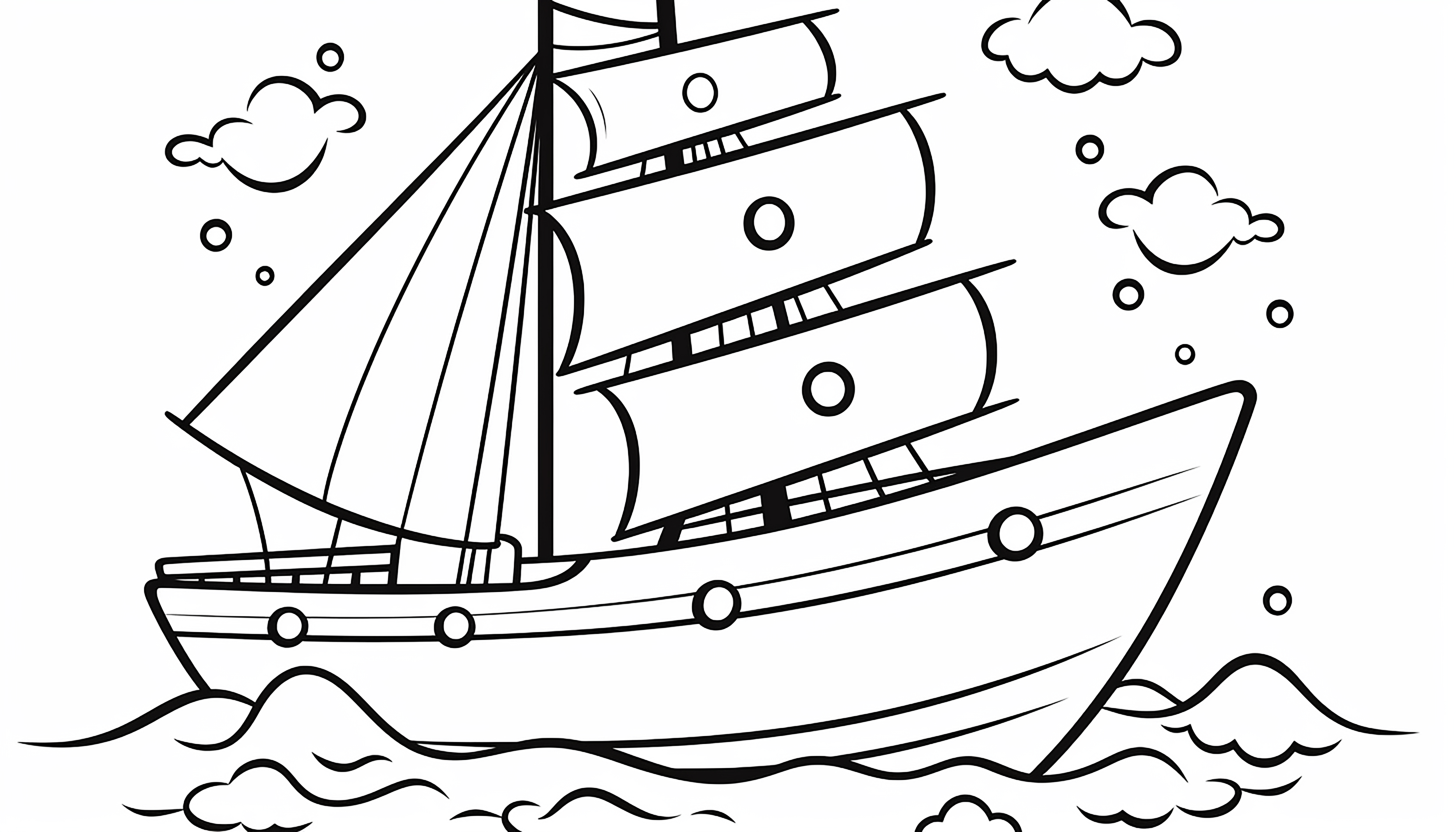 Раскраска маленький корабль в море «Паруса в мистическом свете» формата А4 в высоком качестве