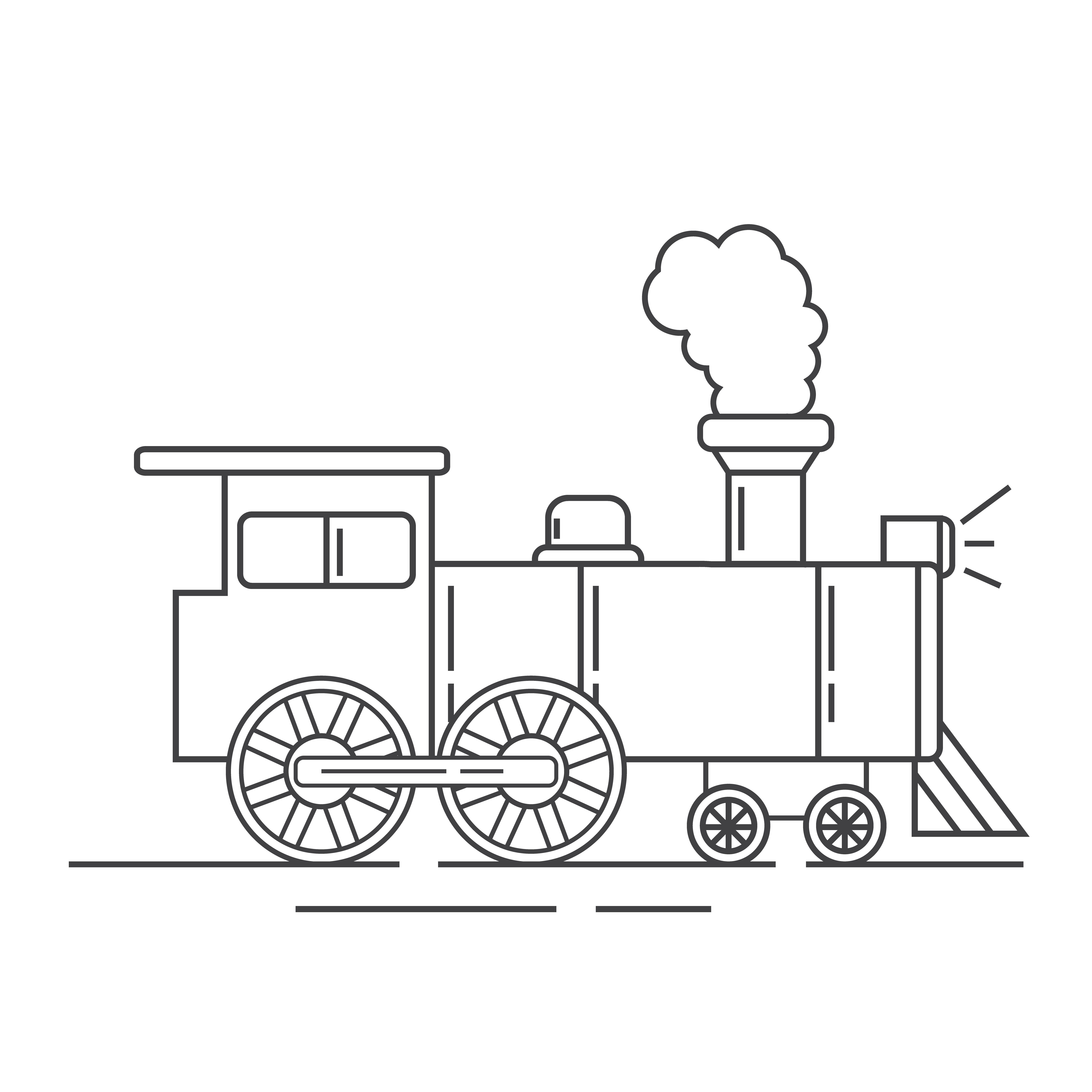 Раскраска поезд паровоз с прожектором формата А4 в высоком качестве