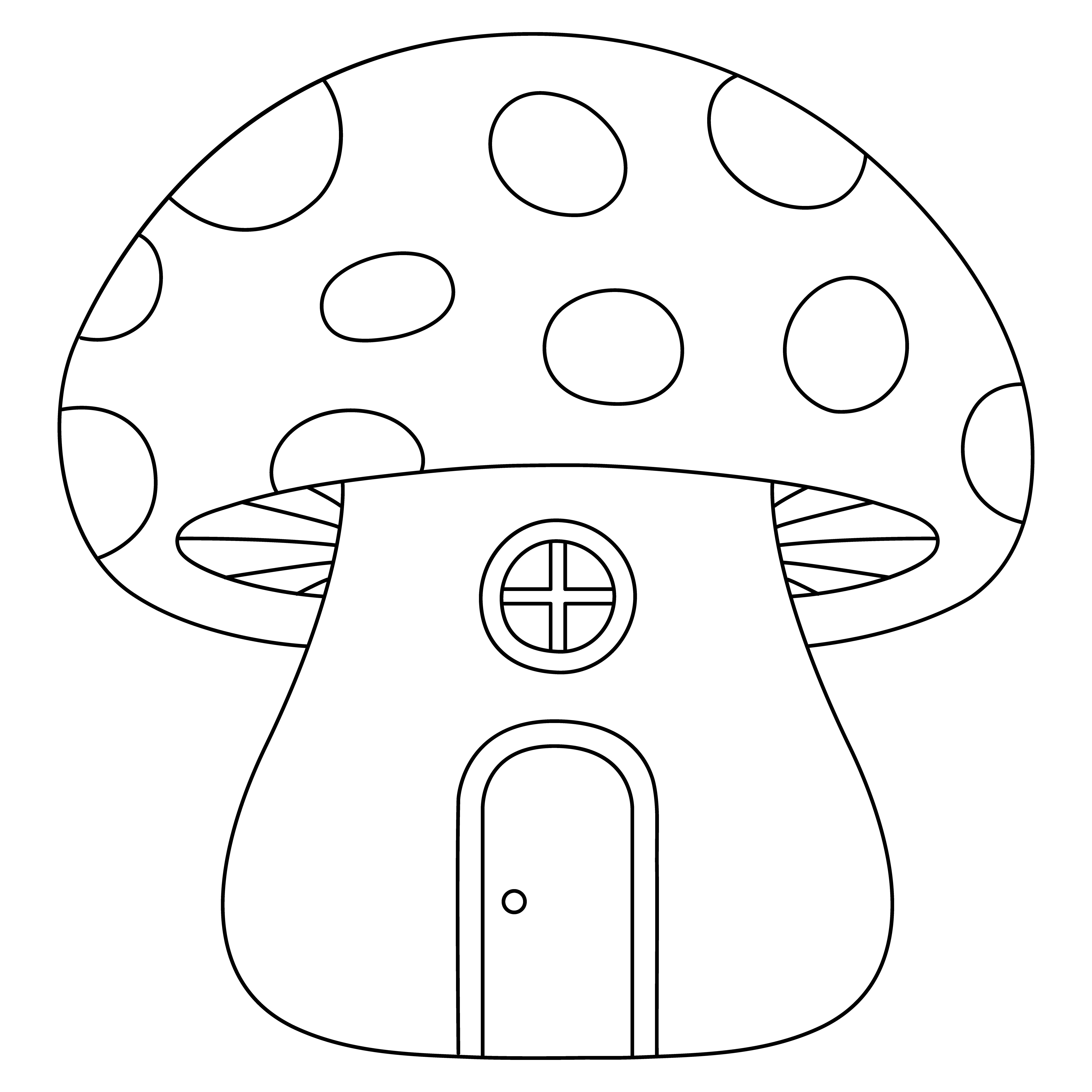 Раскраска большой домик гриб с дверью и окошком формата А4 в высоком качестве