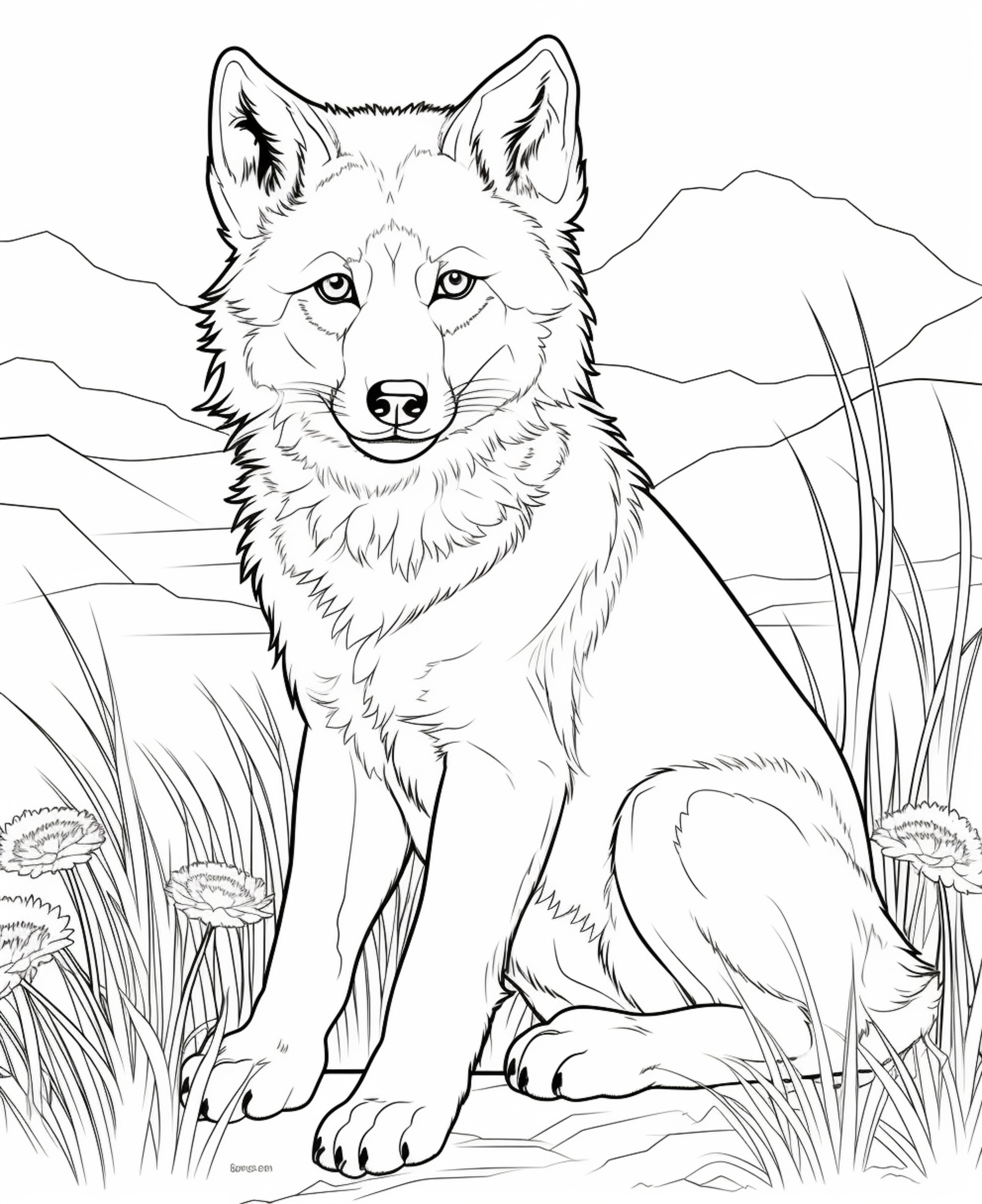 Раскраска молодой серый волк формата А4 в высоком качестве