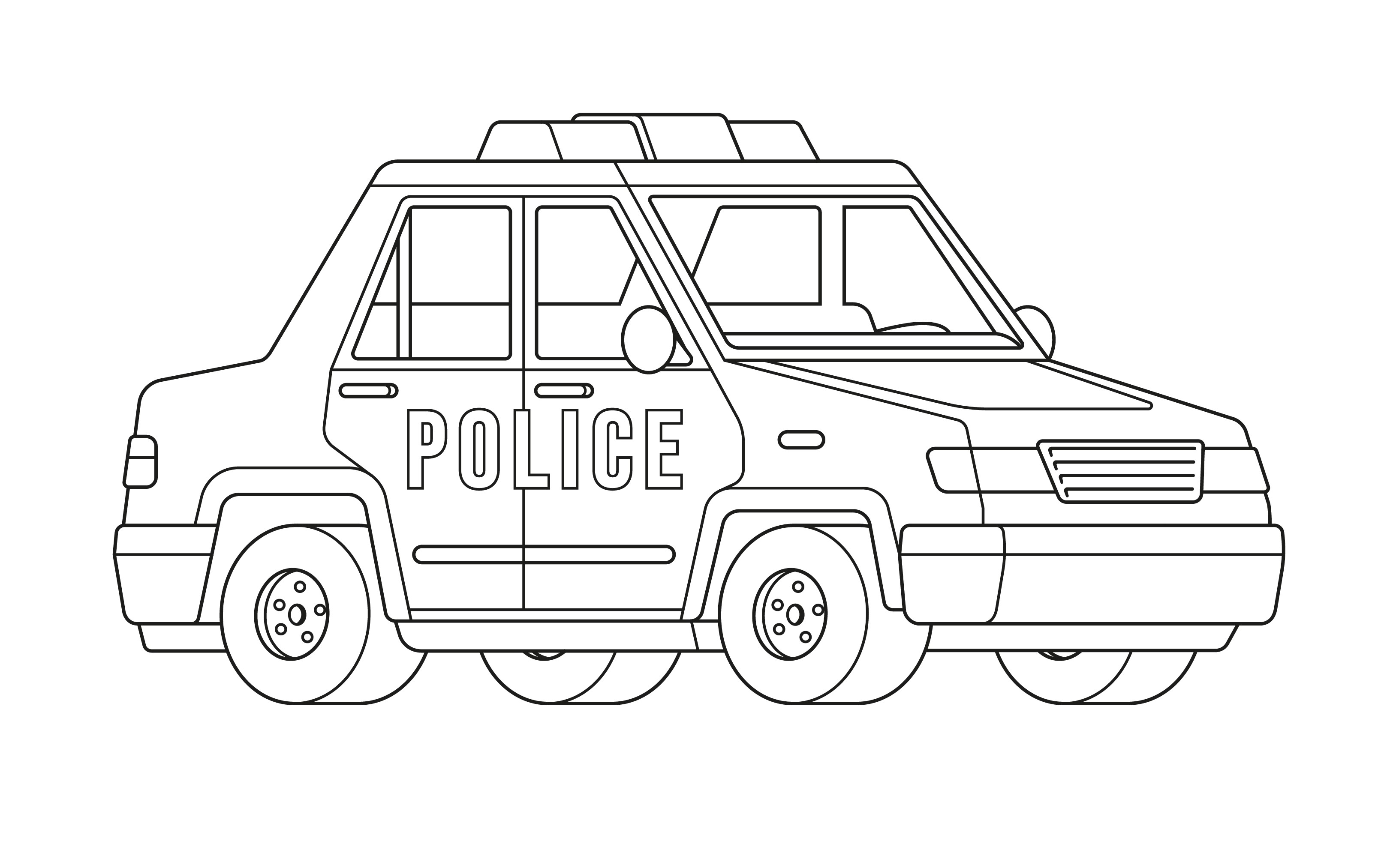 Раскраска полицейская машинка с мигалкой формата А4 в высоком качестве