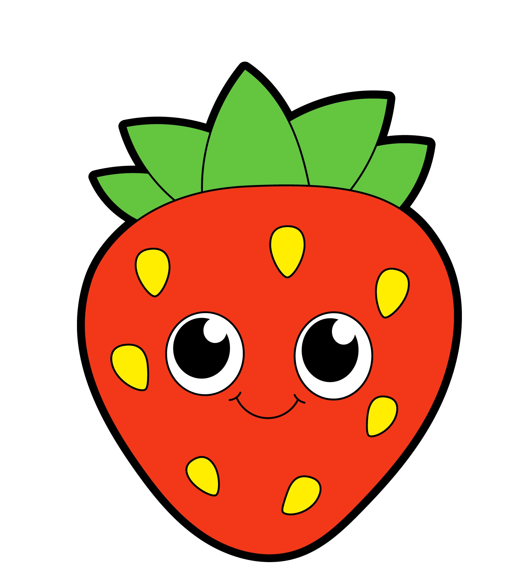 Образец раскрашенной картинки сказочная ягода клубники с большими глазами