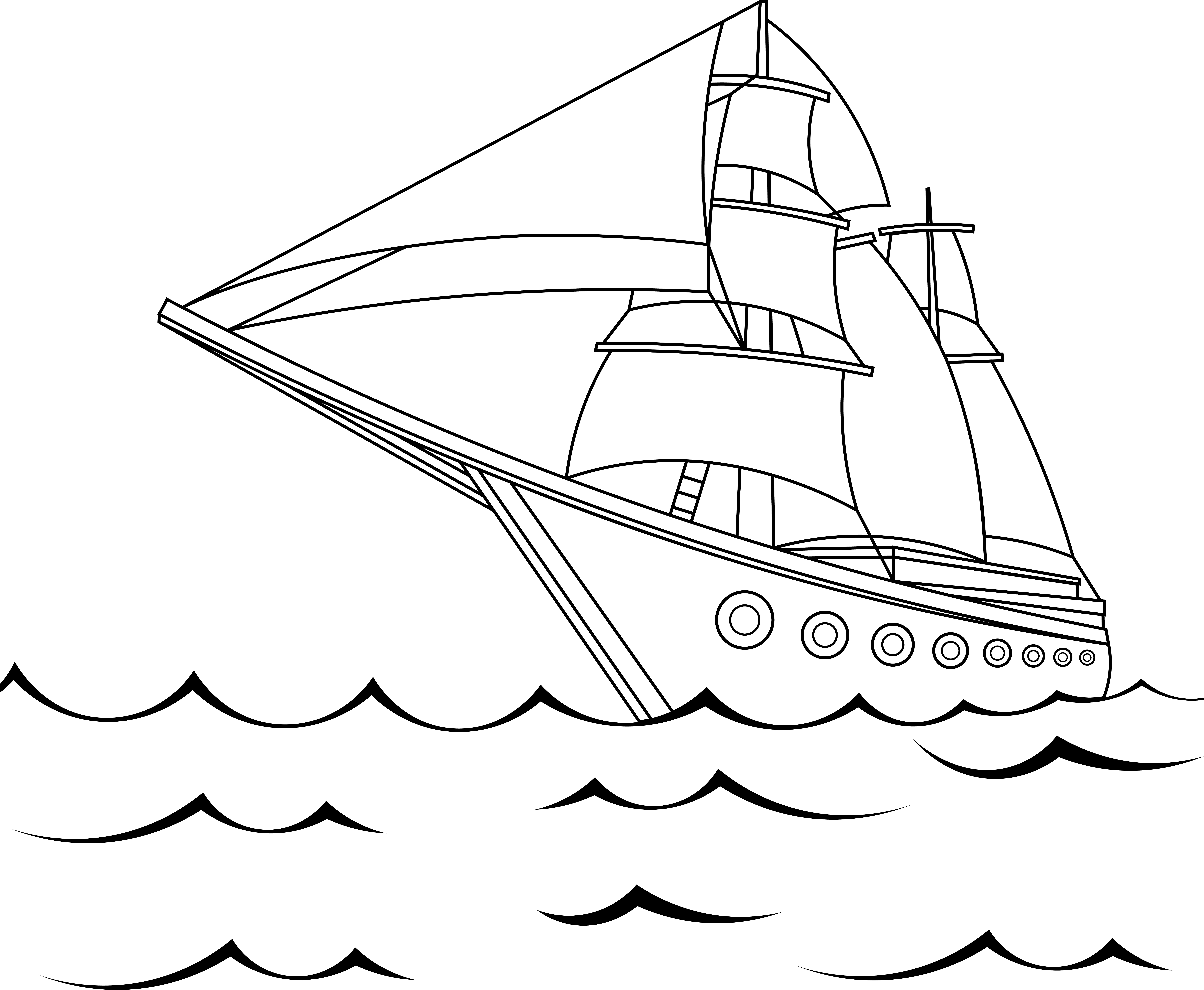 Раскраска парусный корабль «Путешествие в бескрайние горизонты» формата А4 в высоком качестве