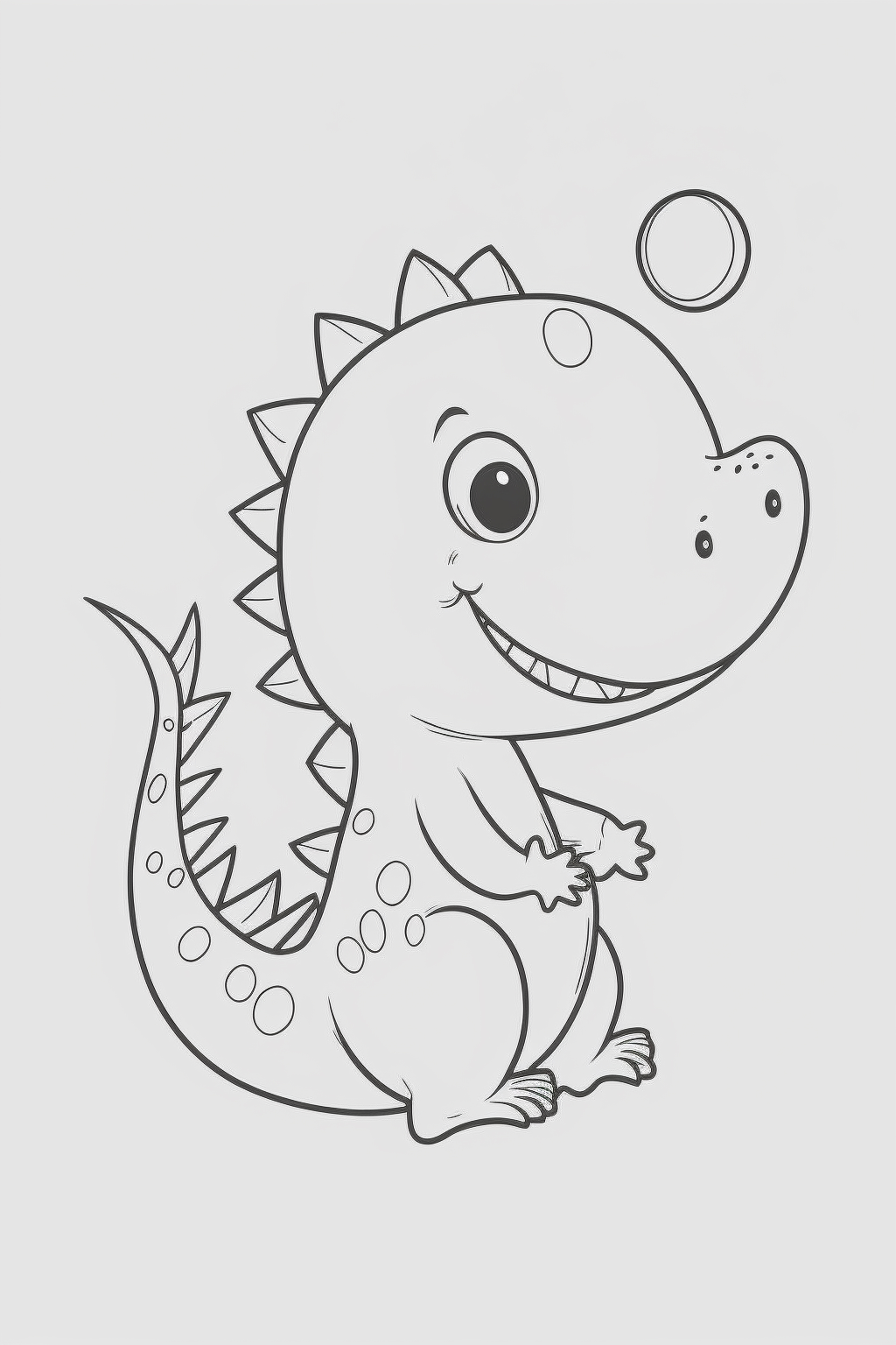 Раскраска миленький динозавр с улыбкой формата А4 в высоком качестве