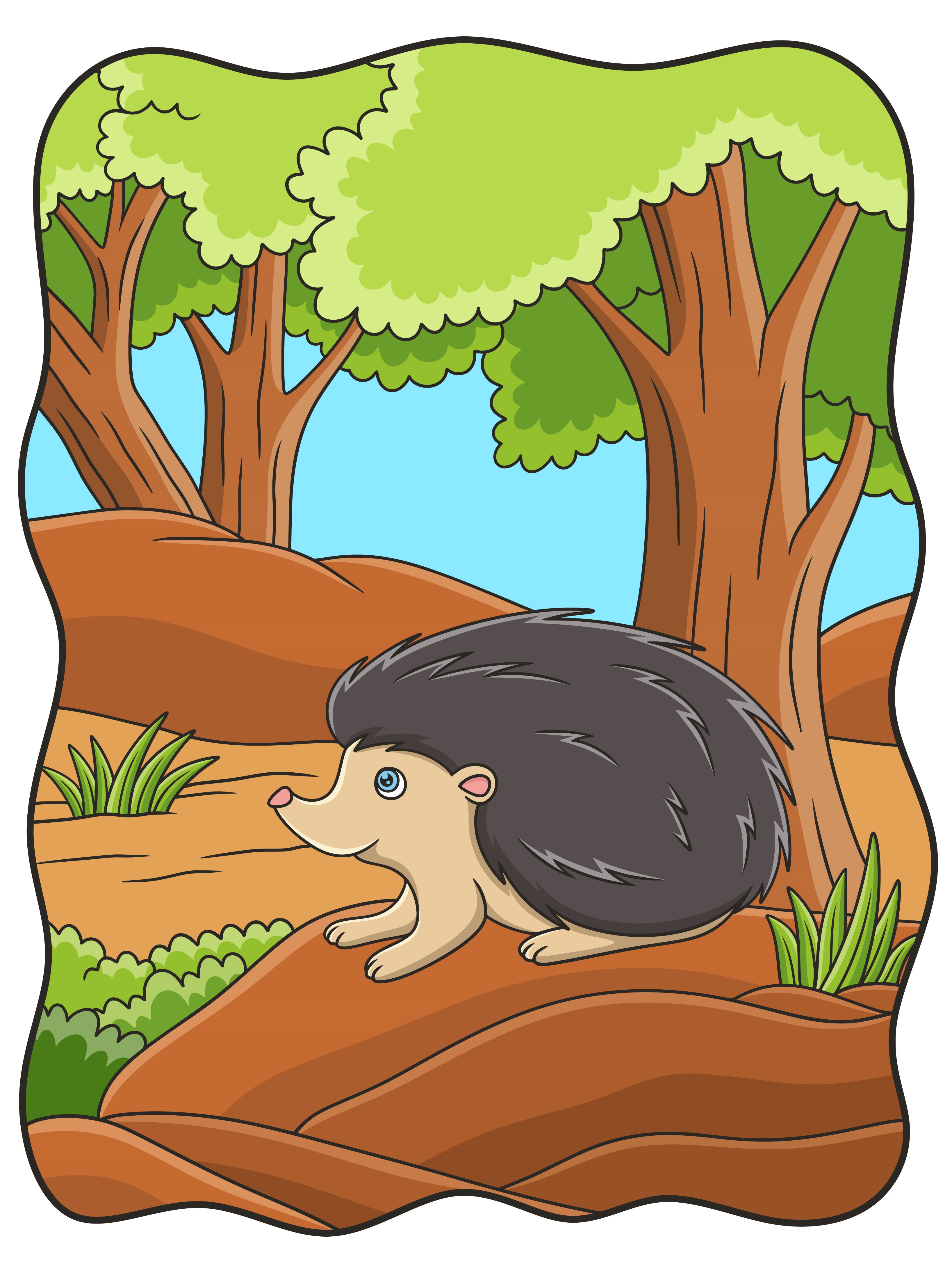 Раскраска ёжик из мультфильма на фоне леса формата А4 в высоком качестве